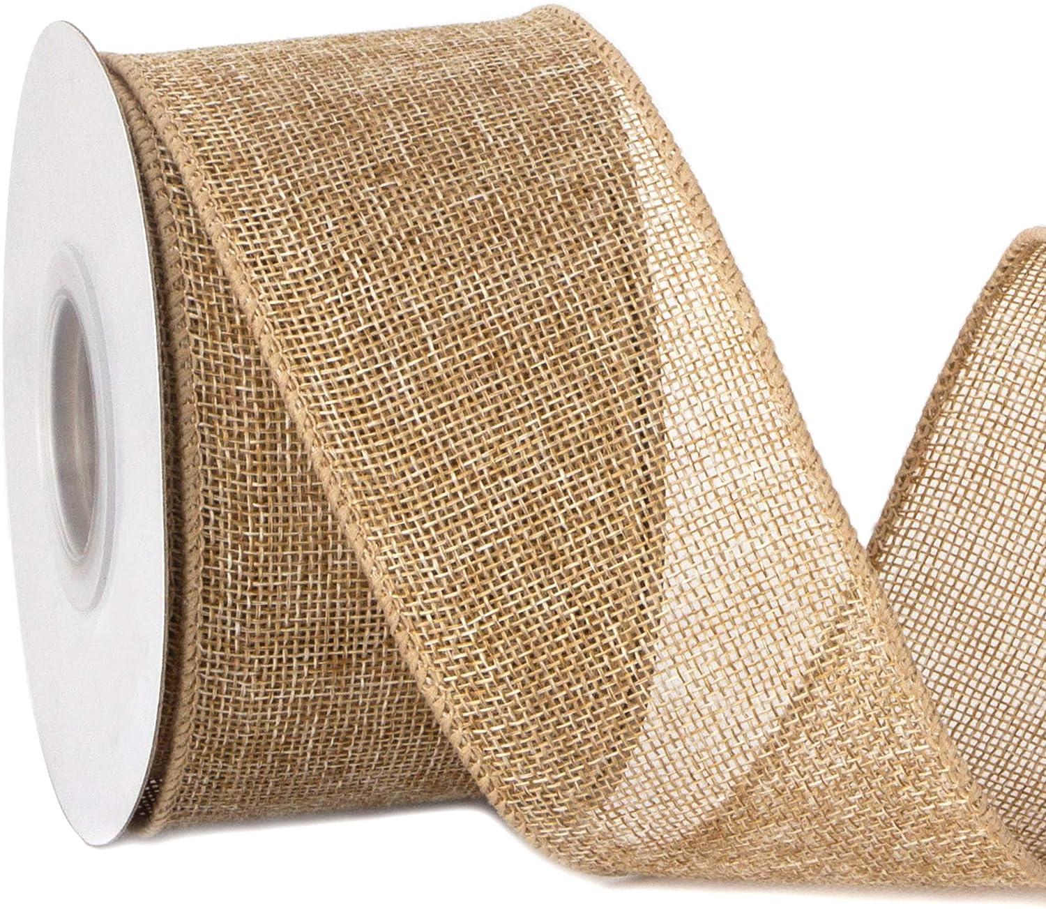 Ribbli Burlap Wired Ribbon,1-1/2 inch x 10 Yard,Natural,Solid Wired Edge Ribbon for Big Bow,Wreath,Tree Decoration,Outdoor Decoration
