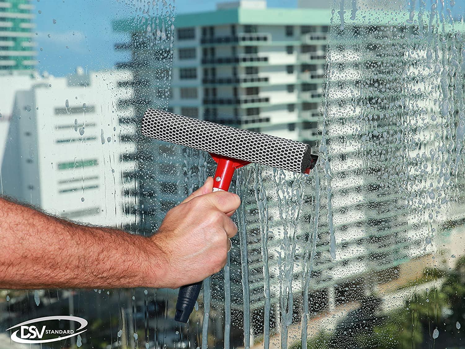 DSV Standard Professional All-Purpose Window Squeegee for Car Windshield,  Shower Door, Boat, 2-in-1 Squeegee, Dual Side Blade Rubber & Scrubber  Sponge