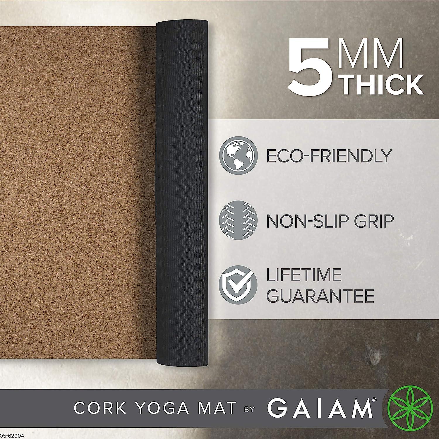 Gaiam Yoga Mat Cork - Great for Hot Yoga, Pilates (68-Inch x 24-Inch x 5mm  Thick)