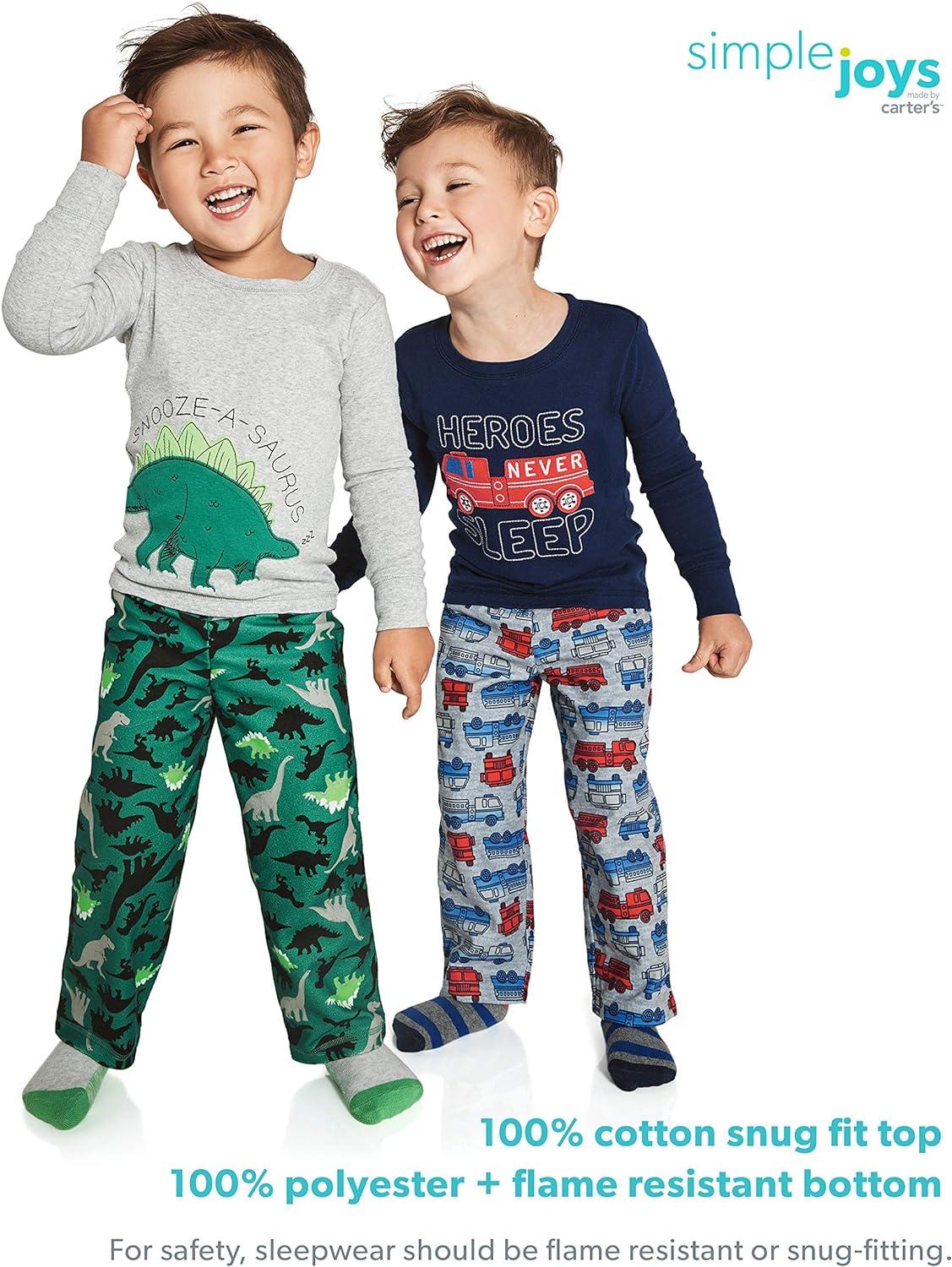 Simple Joys by Carter's Boys and Toddlers' 4-Piece Pajama Set (Cotton Top &  Fleece Bottom)