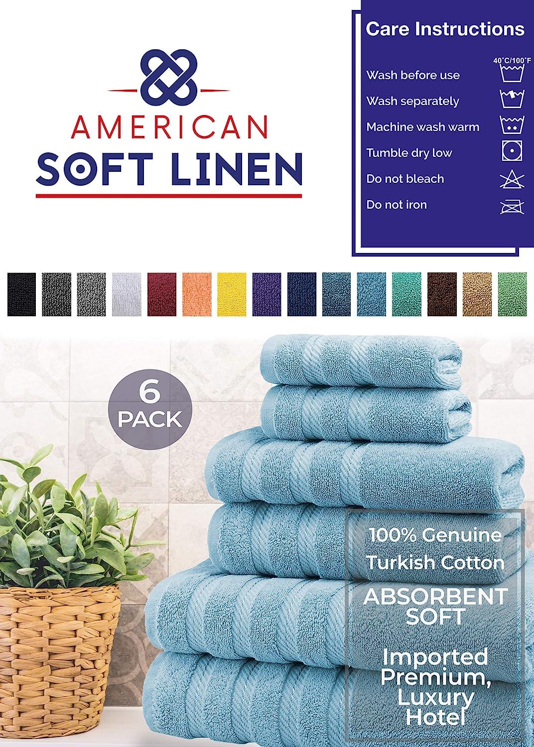 American Soft Linen Luxury 6 Piece Towel Set, 2 Bath Towels 2 Hand Towels 2  Washcloths, 100% Turkish Cotton Towels for Bathroom, Light Grey Towel Sets