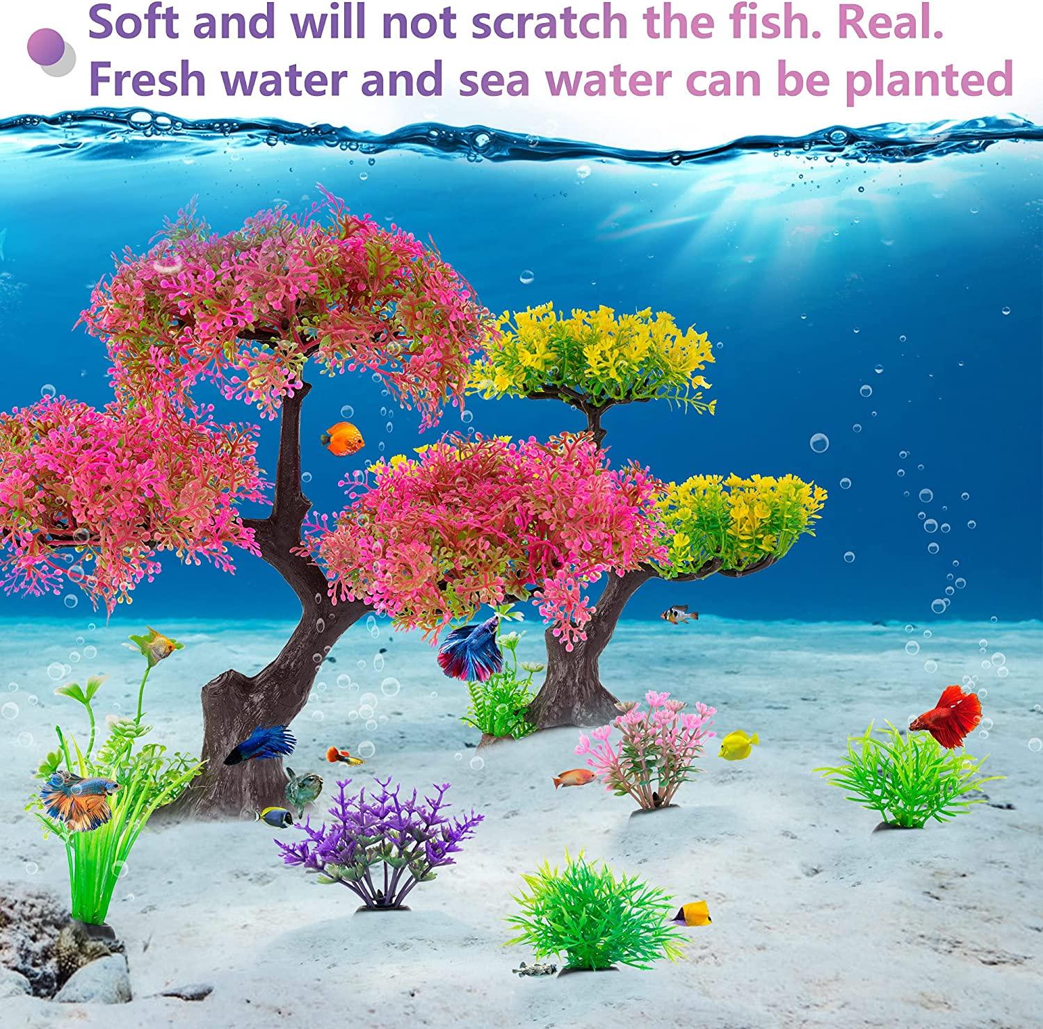 Aquarium Artificial Plastic Plants Decoration, Pink Cherry Blossom