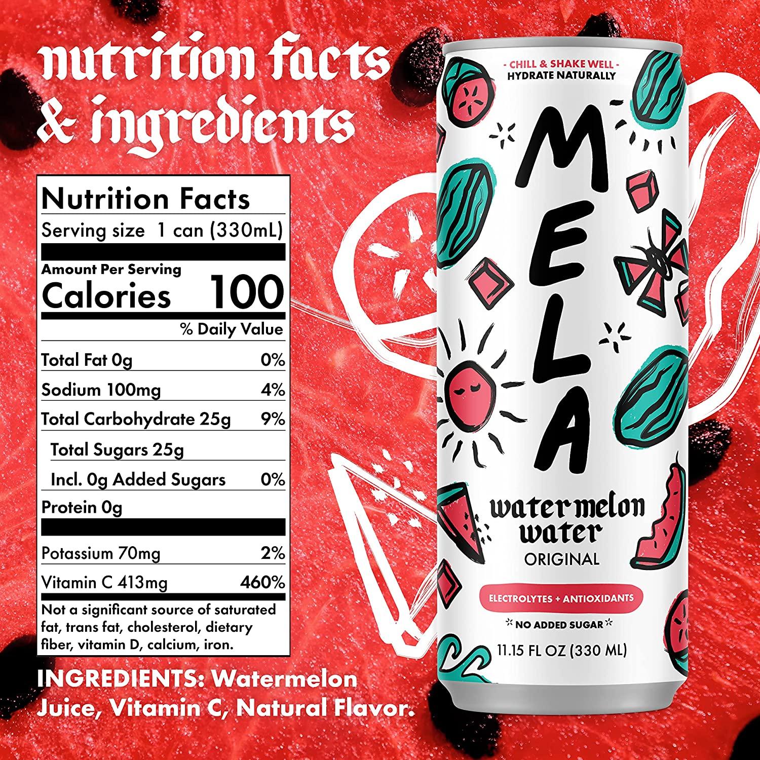  Mela Water Natural Watermelon Juice Drink, Electrolytes &  Antioxidants, Natural Hydration, Coconut Water Alternative, Vitamin C,  Ginger, 11.15 Fl Oz