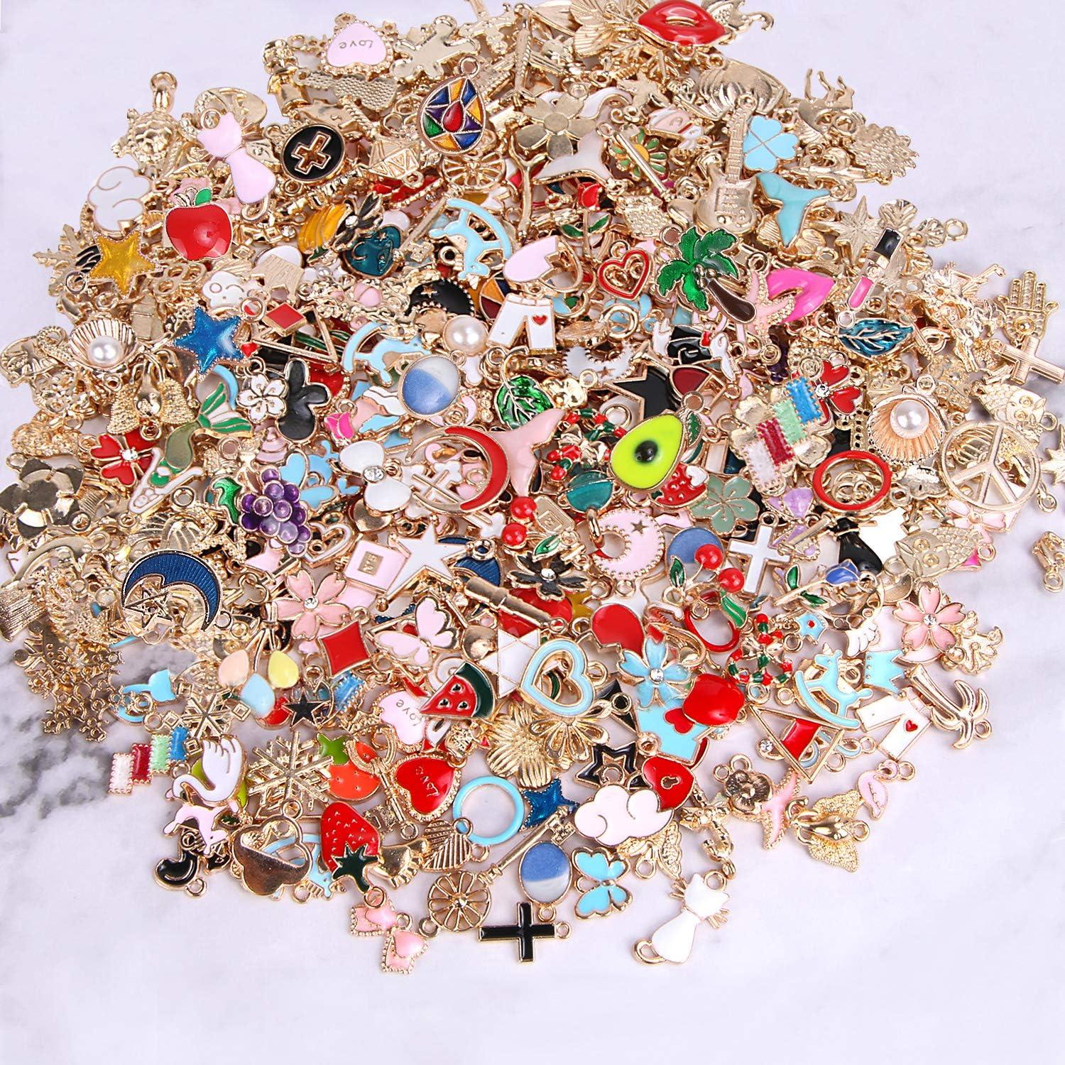 SANNIX 220pcs Assorted Gold Plated Enamel Charms Necklace Bracelet Pendants for Valentine's Day DIY Jewelry Making and Crafting