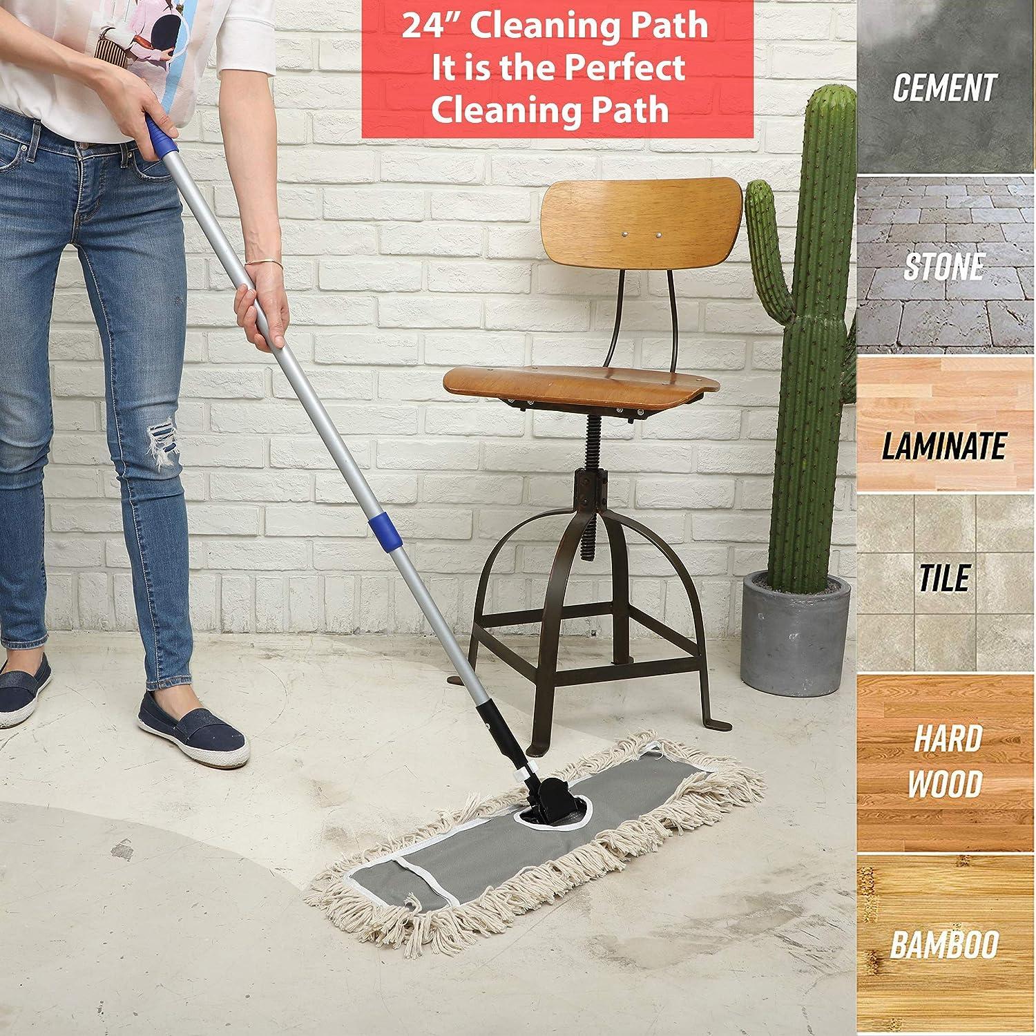  JINCLEAN 24 Industrial Cotton Floor Dust Mop with adjustable  Steel Handle - Commercial Mops for Hardwood, Tiles, Laminate, Vinyl, Garage  epoxy, Bamboo surface cleaning and Flooring Push Dust Broom : Industrial