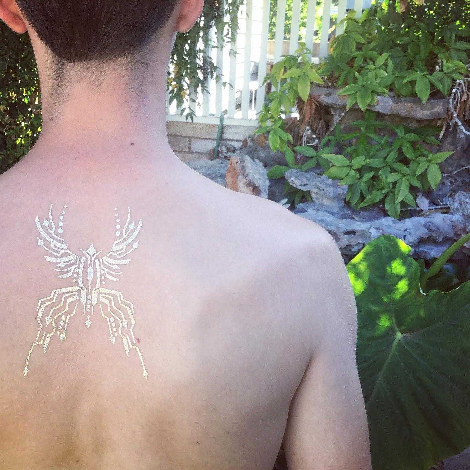  Gold Temporary Tattoos by Golden Ratio Tats, Festival Face Paint,  Gold and White Masquerade Tattoos (CirquiTree Mask) : Electronics