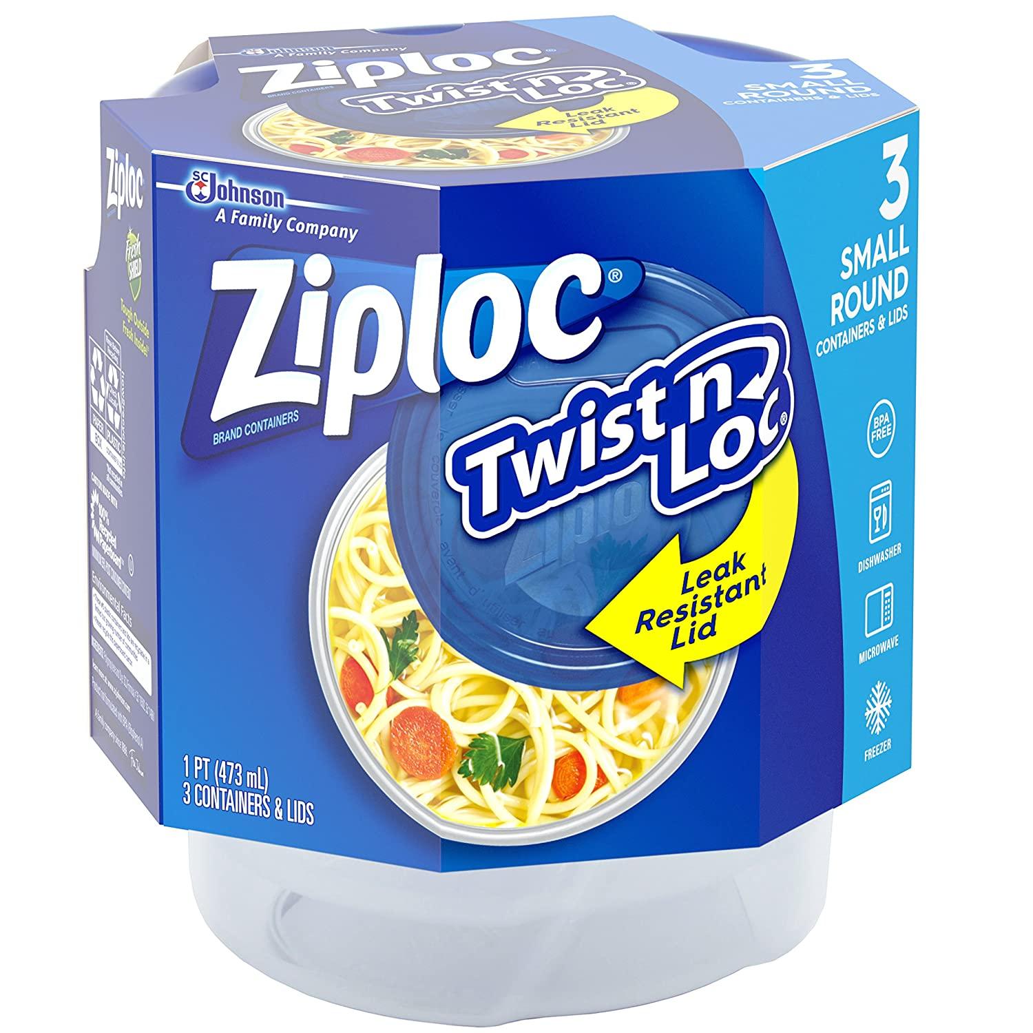  Ziploc, Twist N Loc Food Storage Meal Prep Containers, Small  Round, 3 Count : Health & Household