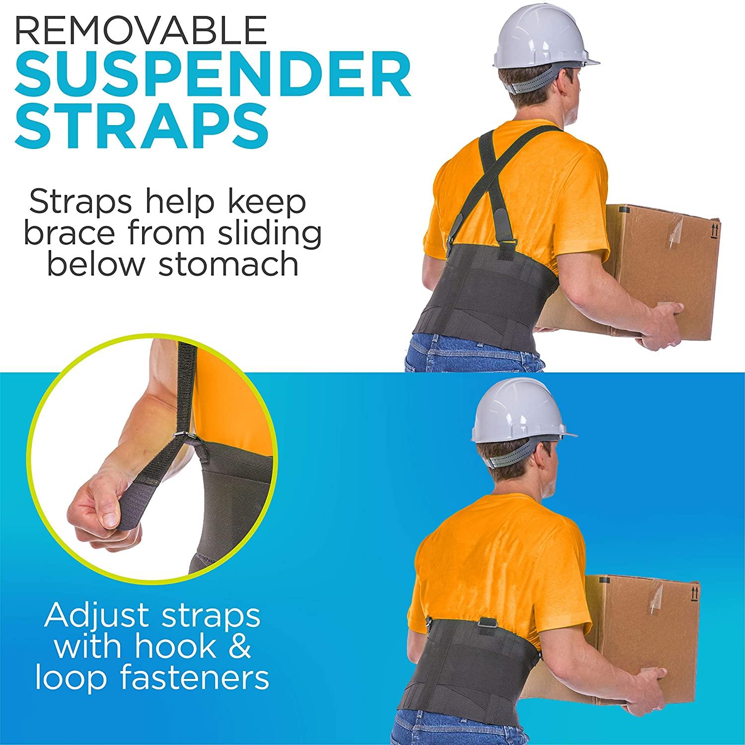 BraceAbility Industrial Work Back Brace  Removable Suspender Straps for Heavy  Lifting Safety - Lower Back Pain Protection Belt for Men & Women in  Construction, Moving and Warehouse Jobs (Large)