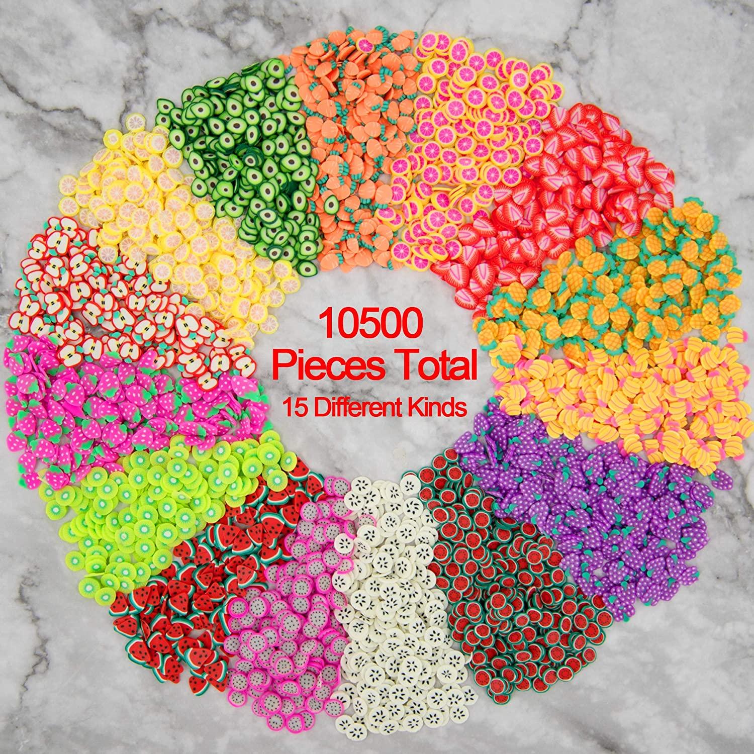 Duufin 10500 Pcs Nail Art Slices Fruits Slices Polymer Nail 3D Slice  Colorful DIY Nail Art Supplies with a Tweezers for DIY Crafts, Slime Making  and Cellphone Decoration