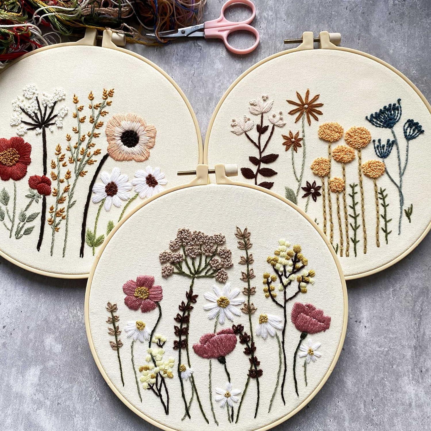 Embroidery Kit Flowers Plants Pattern With Hoop Printed Embroidery