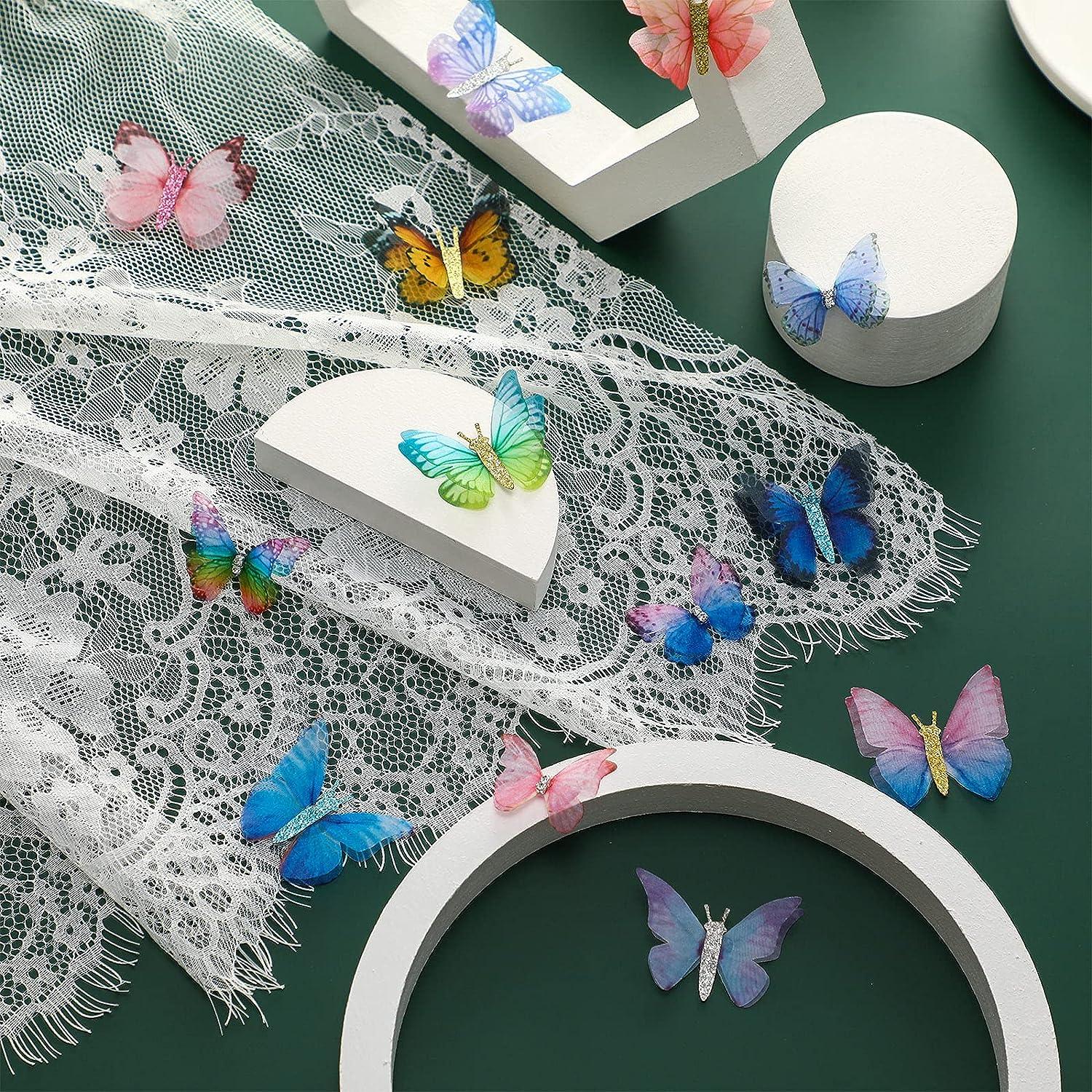 CHANZET Organza Butterfly Appliques 56pcs, 3D Fabric Butterflies for Crafts  Decorations, Colorful Decorative Butterfly for Flower Bouquet Arrangements