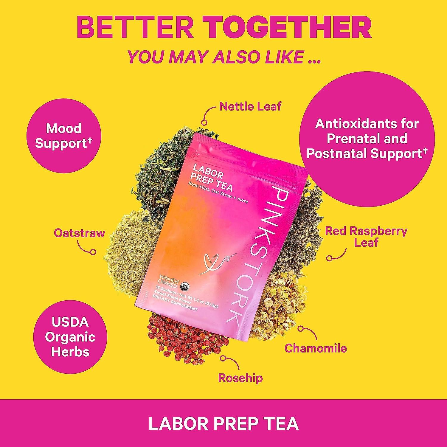 Pink Stork Labor Prep Tea: Sweet Floral, Red Raspberry Leaf Tea, 100%  Organic, Pregnancy Must