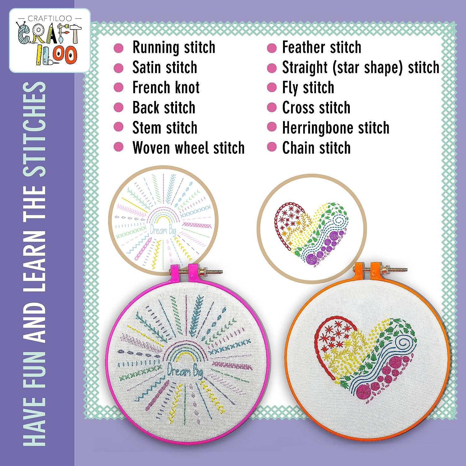 CRAFTILOO 10 Pre-Stamped Embroidery Patterns for Beginners Embroidery Kit  for Kids Girls Needlepoint Kits for Beginners Cross Stitch Craft Sewing