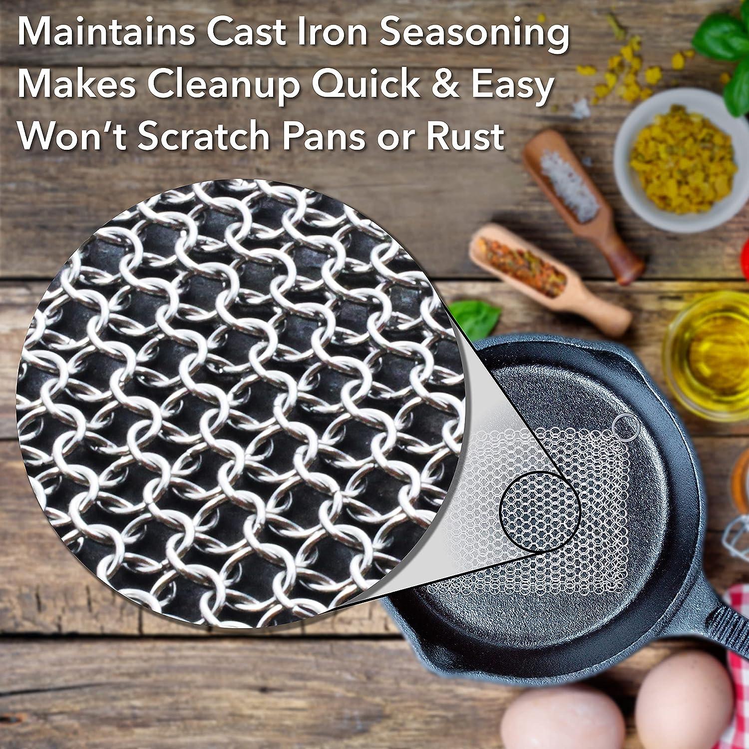 Steel Chainmail Scrubber Reusable Cast Iron Pan Cleaner for 
