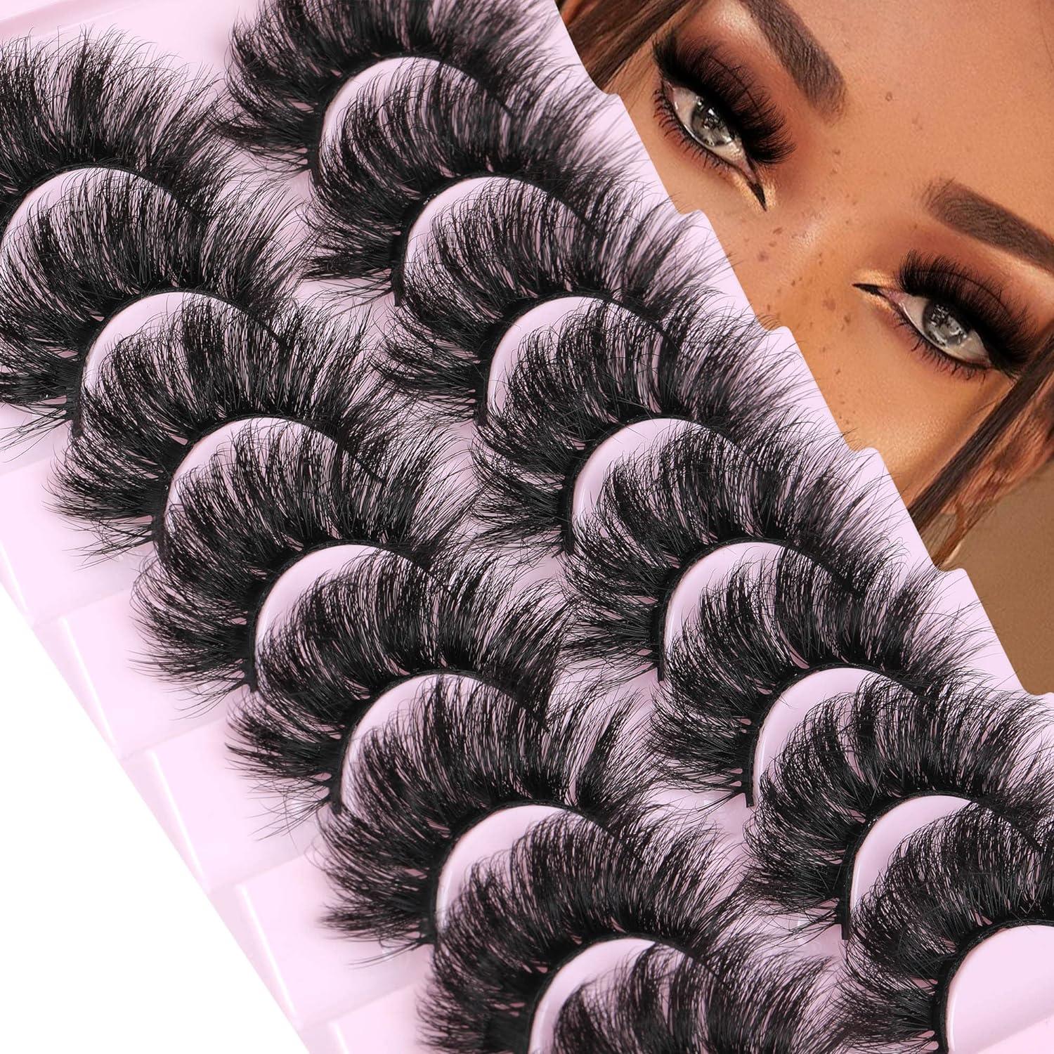 False Eyelashes Thick 20MM Lashes Mink Fluffy Volume 3D Fake Eyelashes  Dramatic Full Long Faux Mink Eye Lashes Pack 8 Pairs Big Curly False Lash  ALICROWN Accept Me (01C)