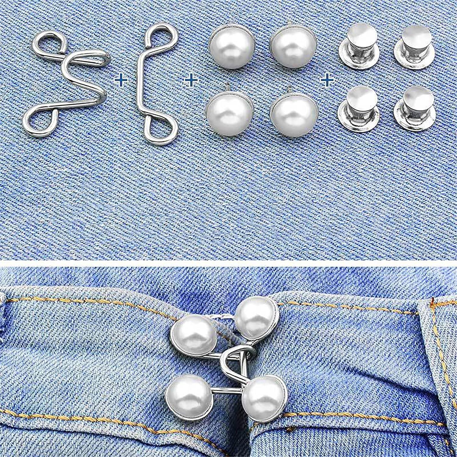  Qeuly 2 Sets Pant Waist Tightener Instant Jean Buttons for  Loose Jeans Pants Clips for Waist Detachable Jean Buttons Pins No Sewing  Waistband Tightener(Silver) : Everything Else