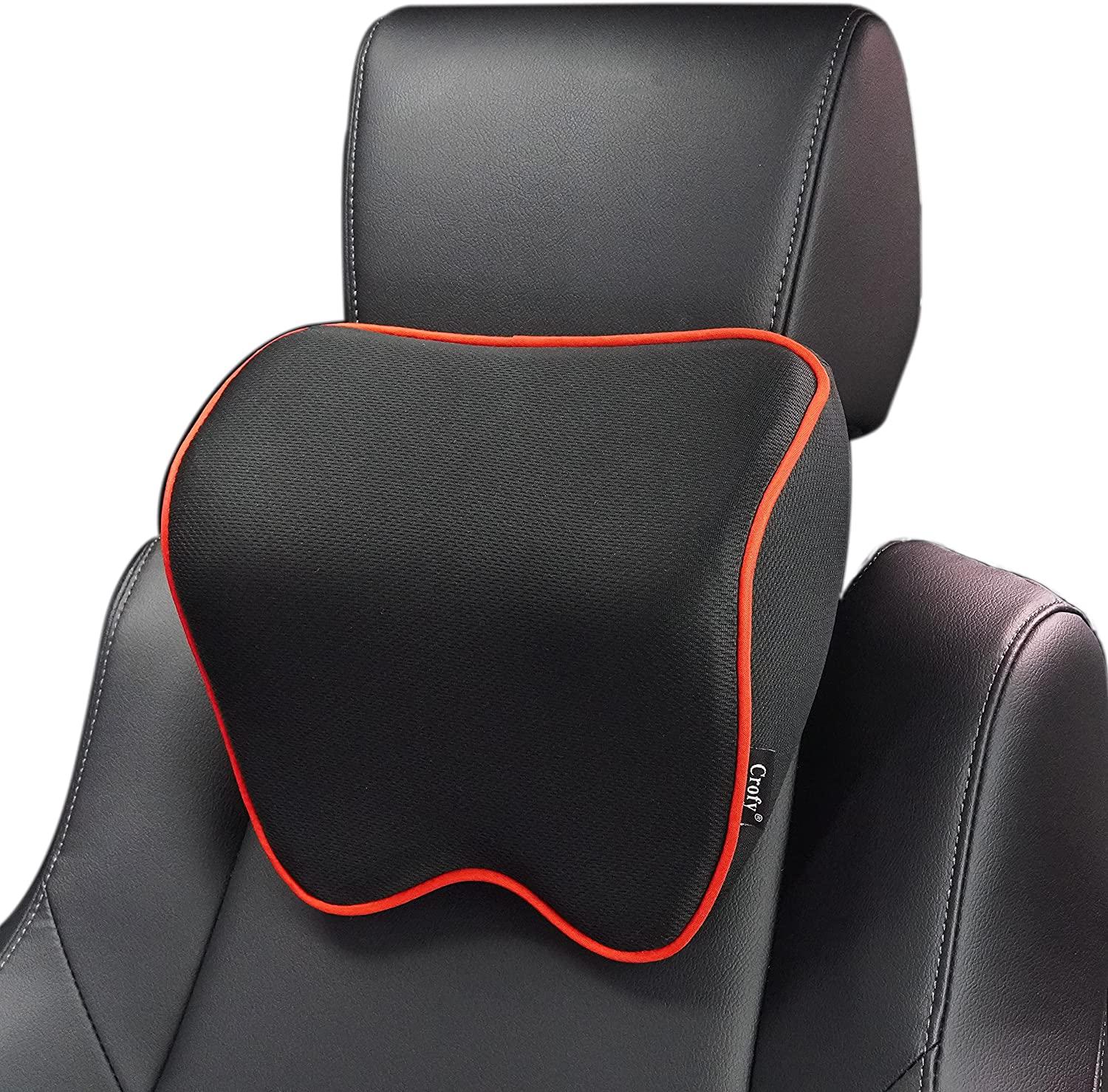 2Pcs TK002 Memory Foam Car Lumbar Support Back Cushion and Headrest Neck  Pillow Set for Car Seat Office Chair - Black Leather/Red Line Wholesale