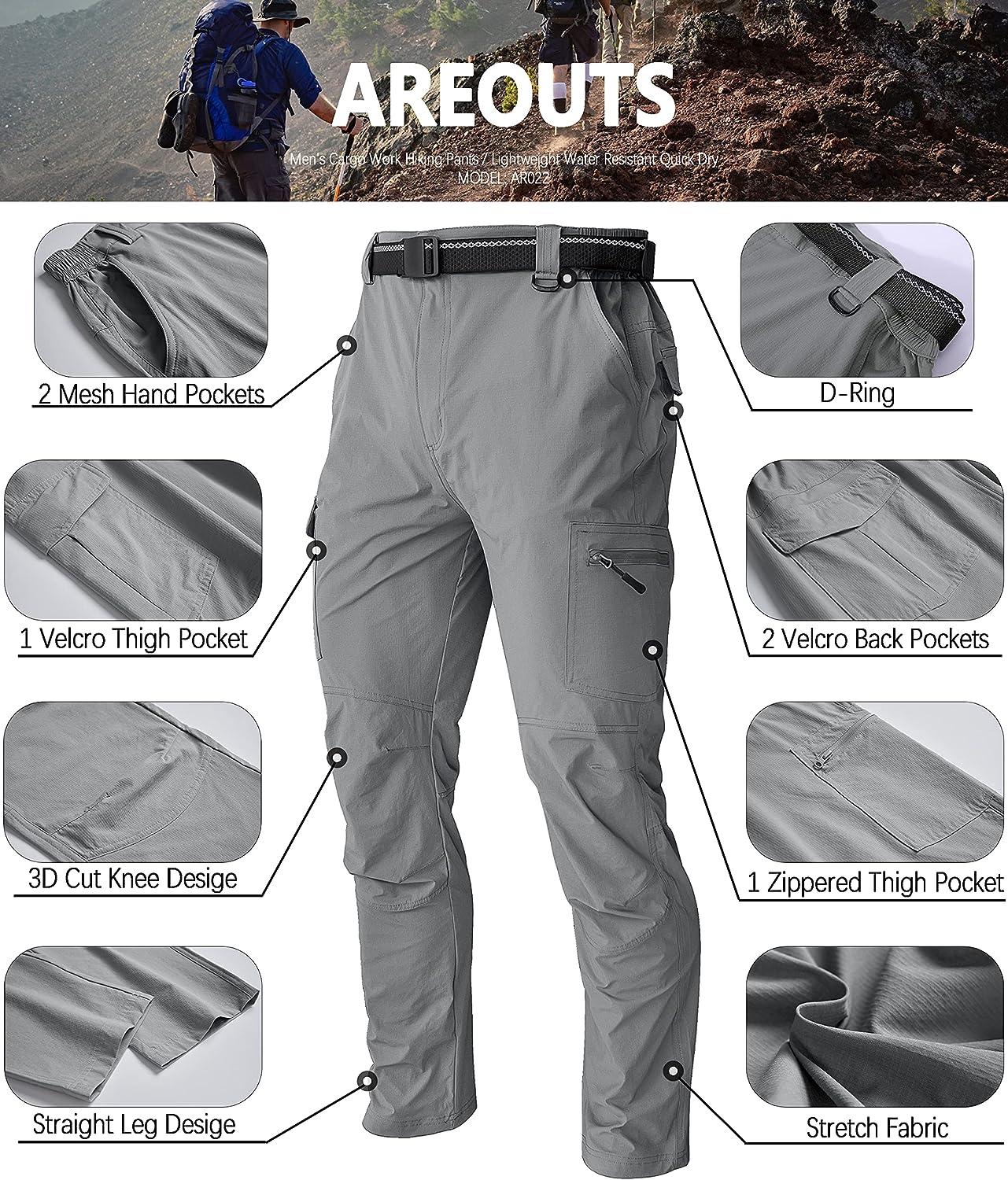 Men's Cargo Work Hiking Pants Lightweight Water Resistant Quick Dry Fishing  Travel Camping Outdoor Breathable Multi Pockets Light Grey Medium