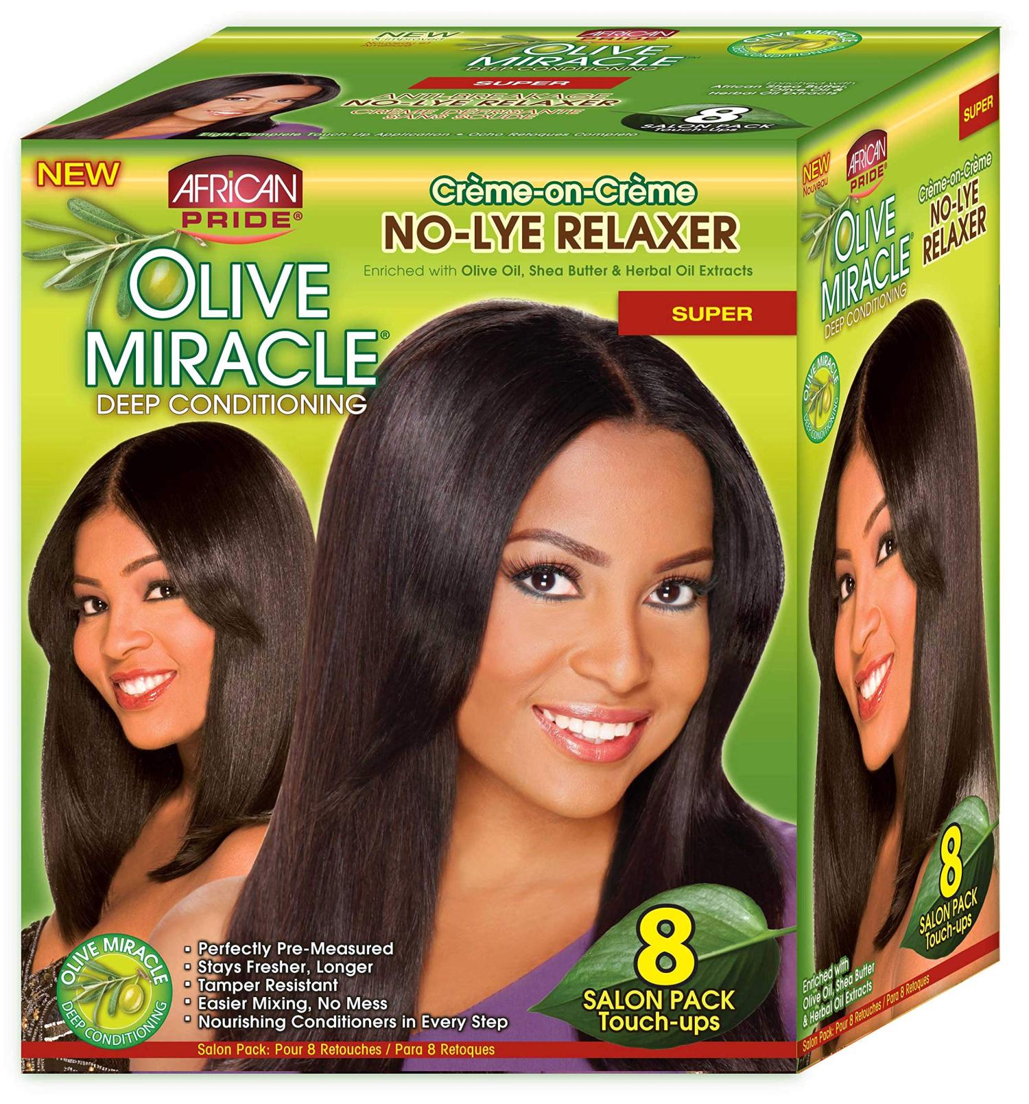 African Pride Olive Miracle Deep Conditioning No Lye Relaxer Super Kit 8 Count 