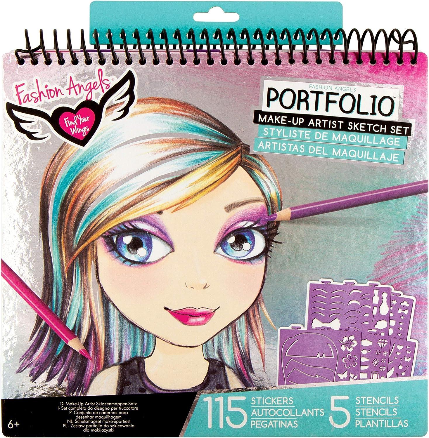 Fashion Angels Fashion Design Sketch Portfolio (11451) Full Size Sketch  Book, Fashion Coloring for Kids,Brown/A & Make-up & Hair Design Sketch  Portfolio