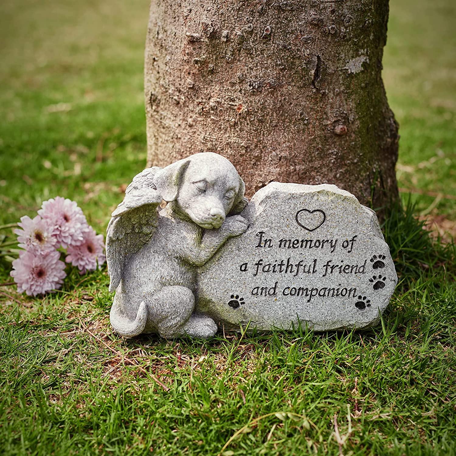 Pure Garden, Sleeping Angel Dog Pet Memorial Statue, Resin, Faux Stone  Finish 