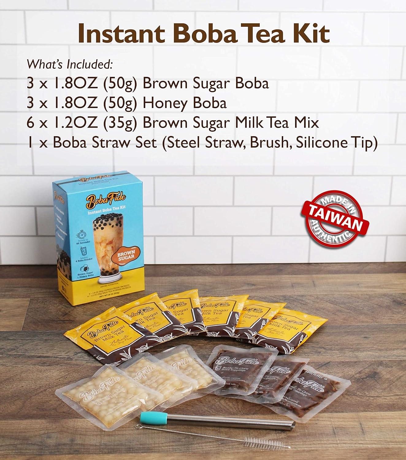 Fresh Finest Instant Boba Tea Kit with Tapioca Pearls & Reusable Boba Cup  with Straw - Bubble Tea Kit Includes 6 Classic Milk Tea Packets & 6 Bubble  Tea Pearls Packets 