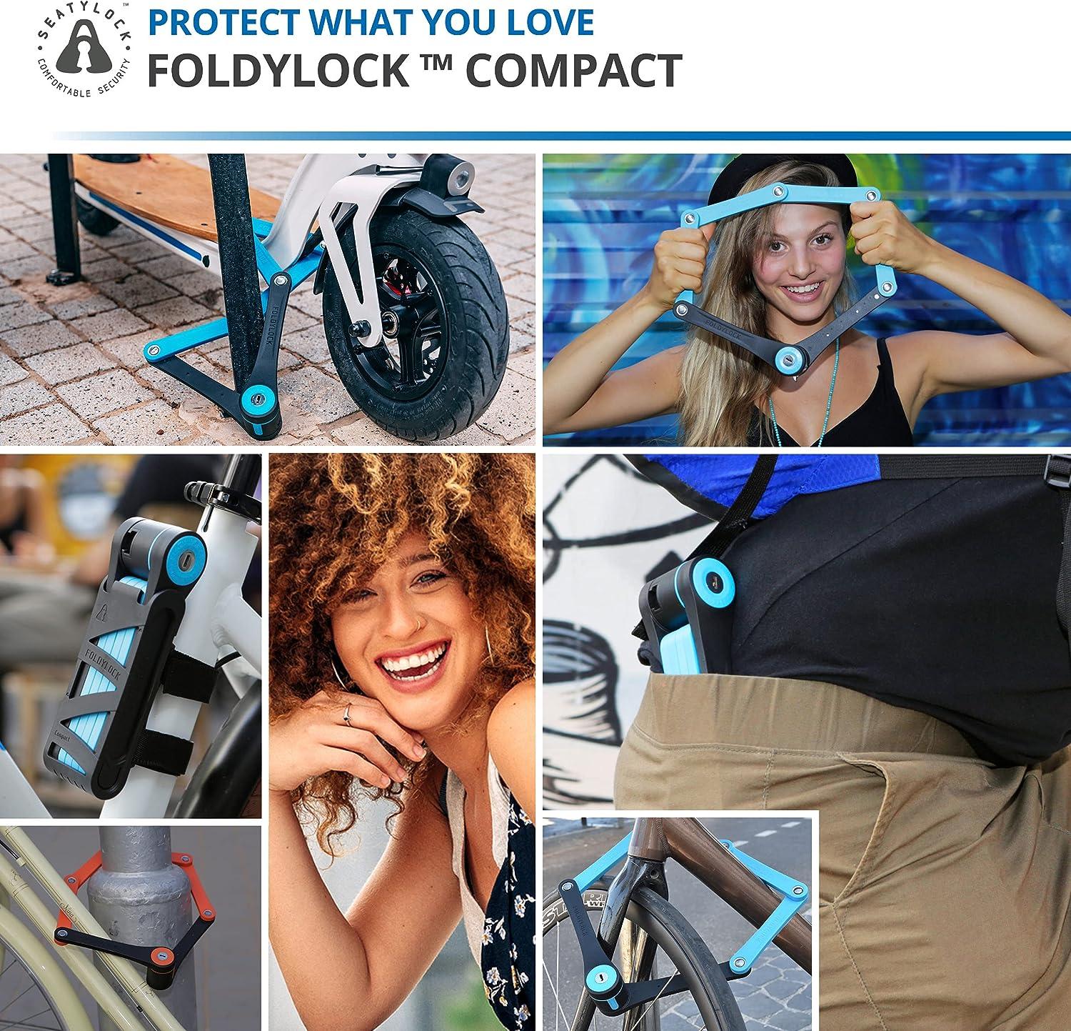Foldylock Compact Folding Bike Locks - Set of 2 Matching Bike Locks with 6 Identical Keys - Patented Lightweight Heavy Duty Anti Theft Locks with Car