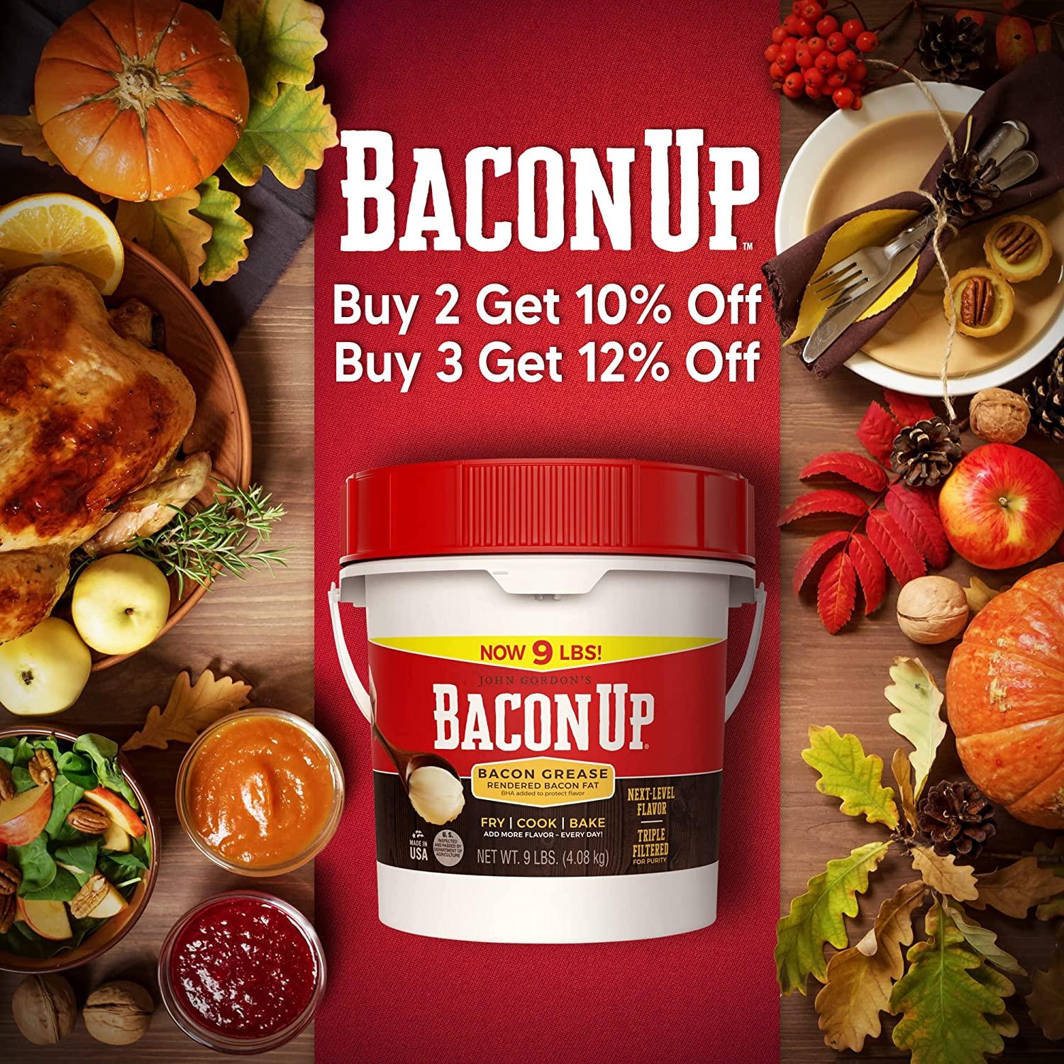 Bacon UpⓇ Bacon Grease for Cooking - 9lb Pail of Authentic Solid Bacon Fat  for Cooking, Frying and Baking - Triple-Filtered for Purity, No Carbs
