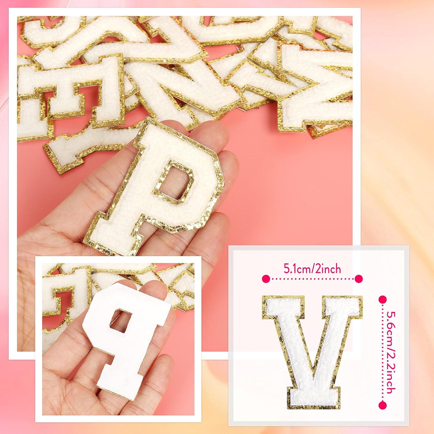 Self-Adhesive Iron on Letters Chenille Patches: 26PCS White Letter