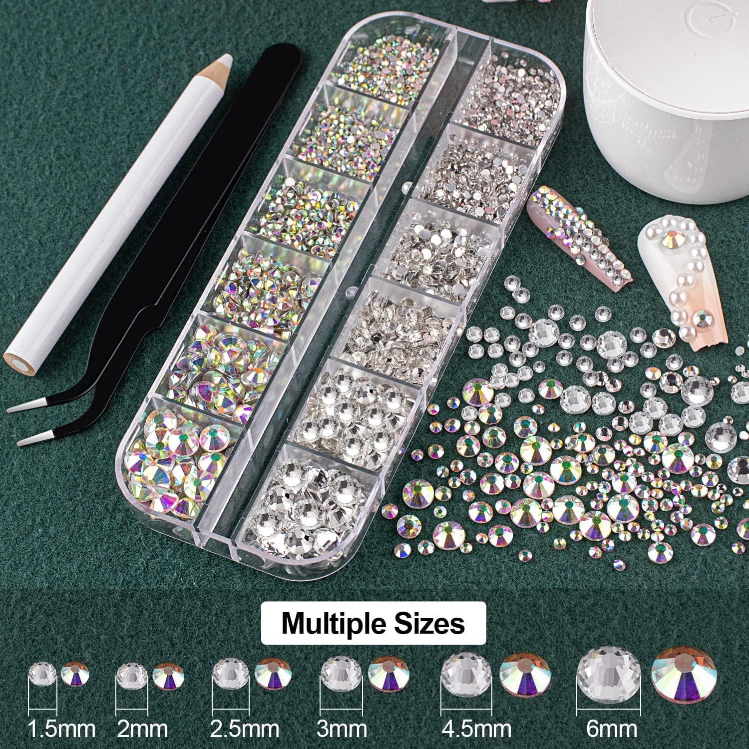 Flatback Face Gems Kits for Makeup with Glue, Round Glass Crystal AB &  Clear Gems, Beige