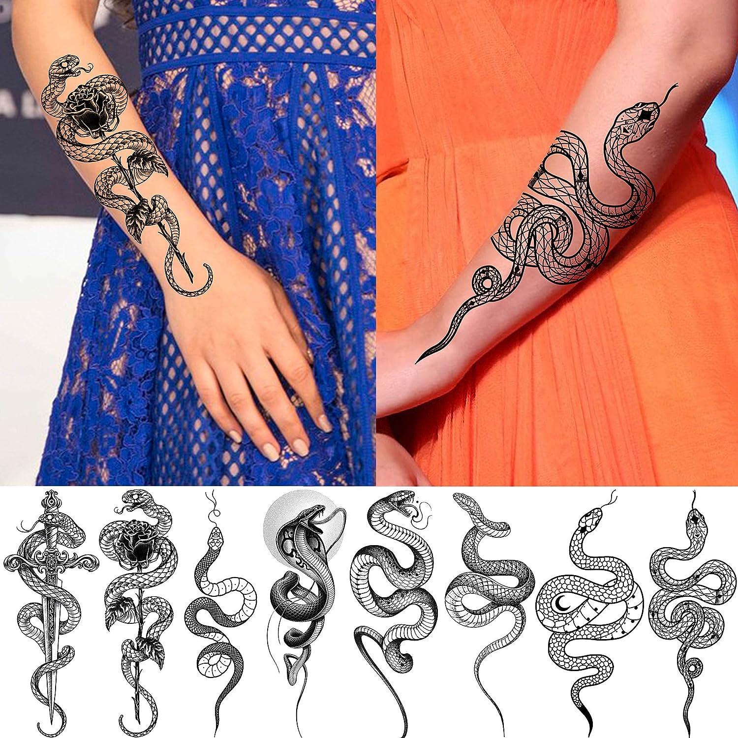3D Snake Head Tattoo On Arm Sleeve