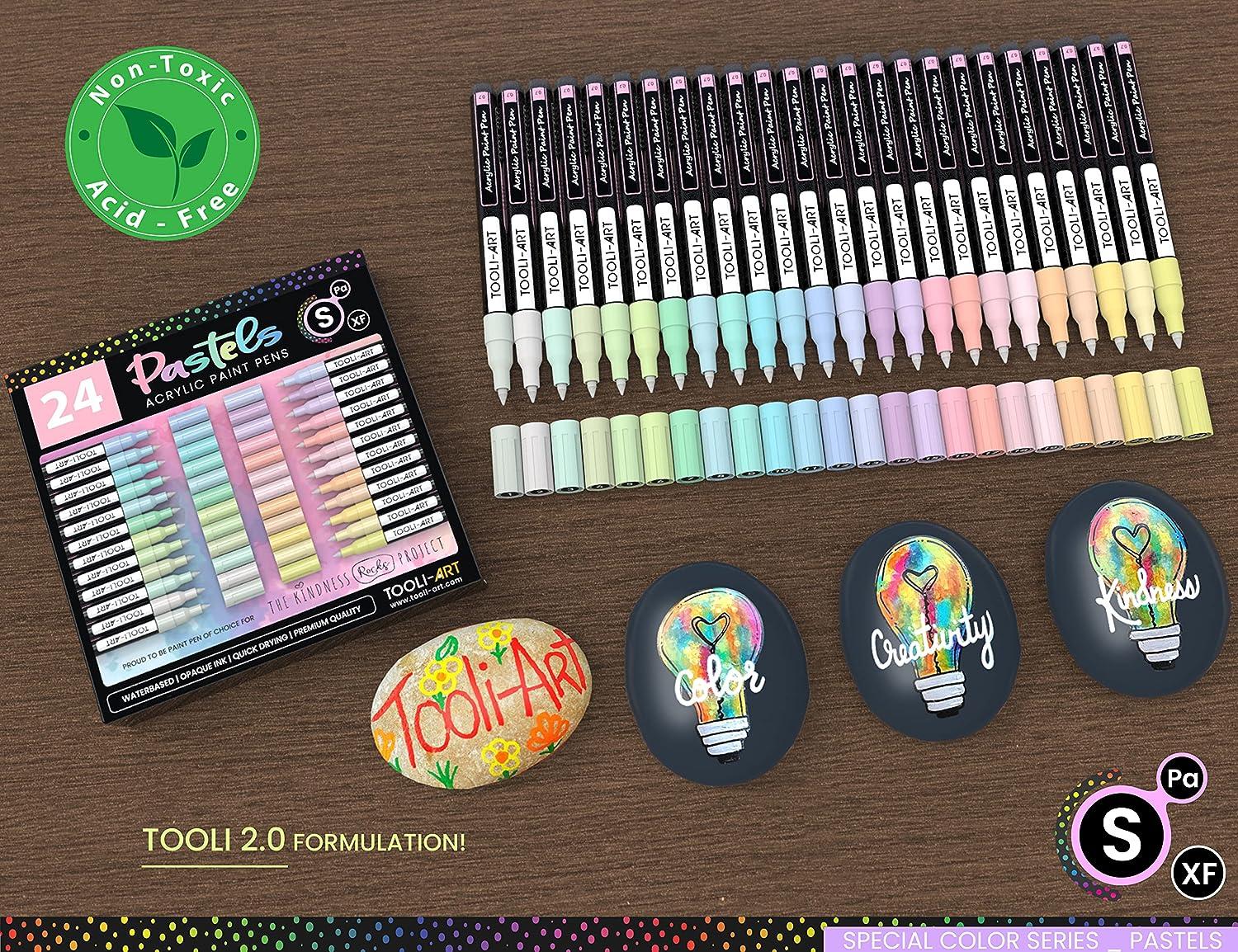 TOOLI-ART Acrylic Paint Markers Paint Pens Special Colors Set For Rock  Painting, Canvas, Fabric, Glass, Mugs, Wood, Ceramics, Plastic,  Multi-Surface. Non Toxic, Water-based (PASTEL M) : Arts, Crafts & Sewing, Tooli  Art