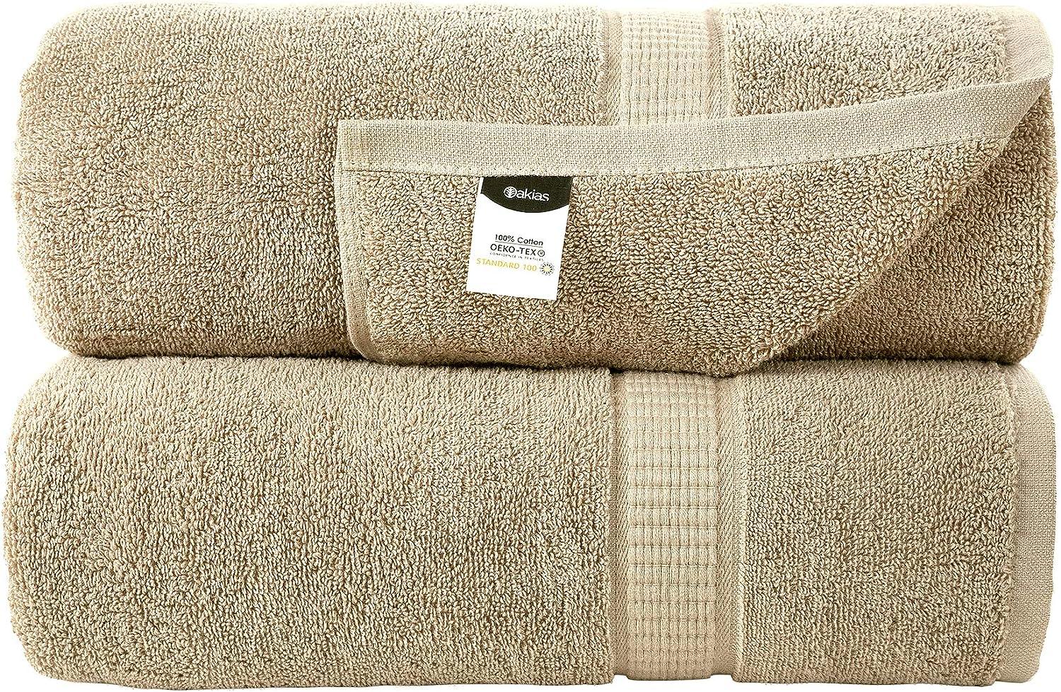 Oakias 2 Pack Luxury Bath Sheets Beige 35 x 70 Inches Highly Absorbent &  Soft 600