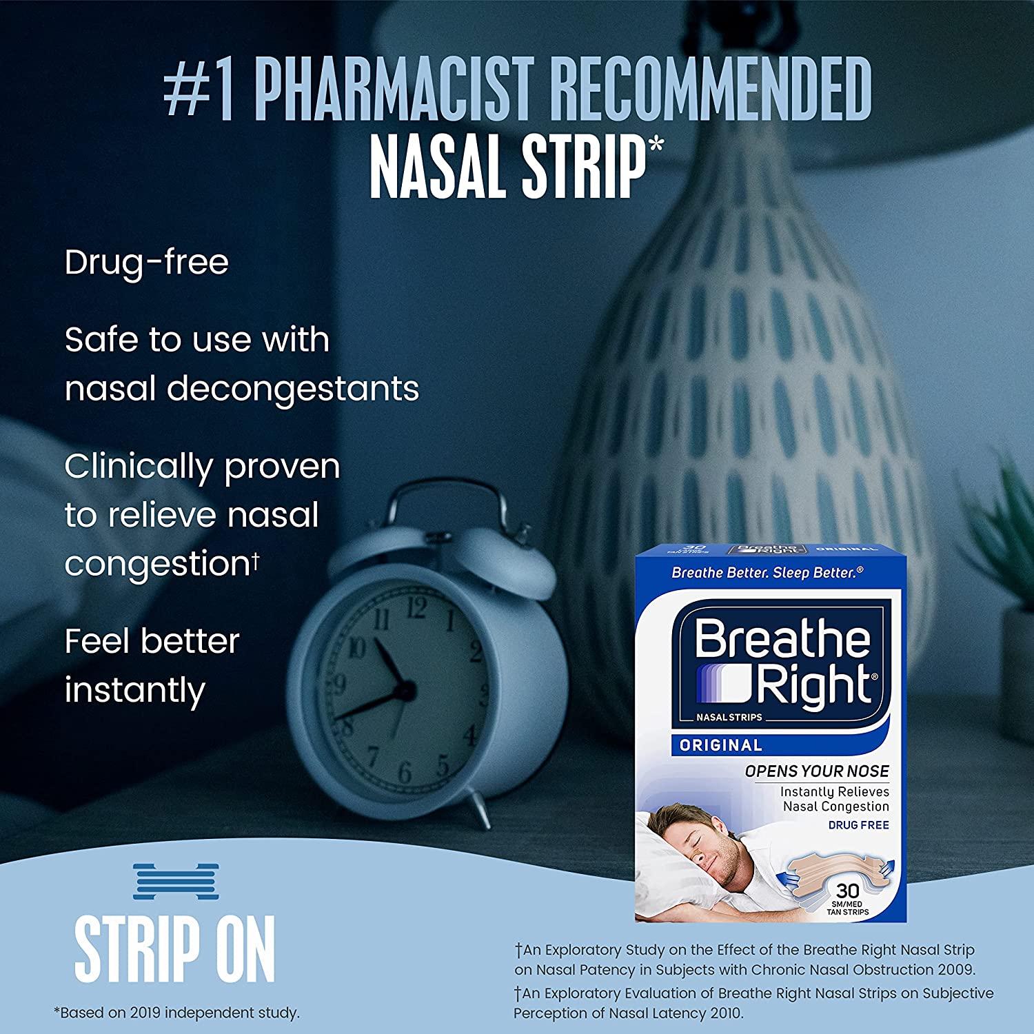 Breathe Right Nasal Strips Original Tan Small/Medium, 30 Count 30 Count  (Pack of 1)