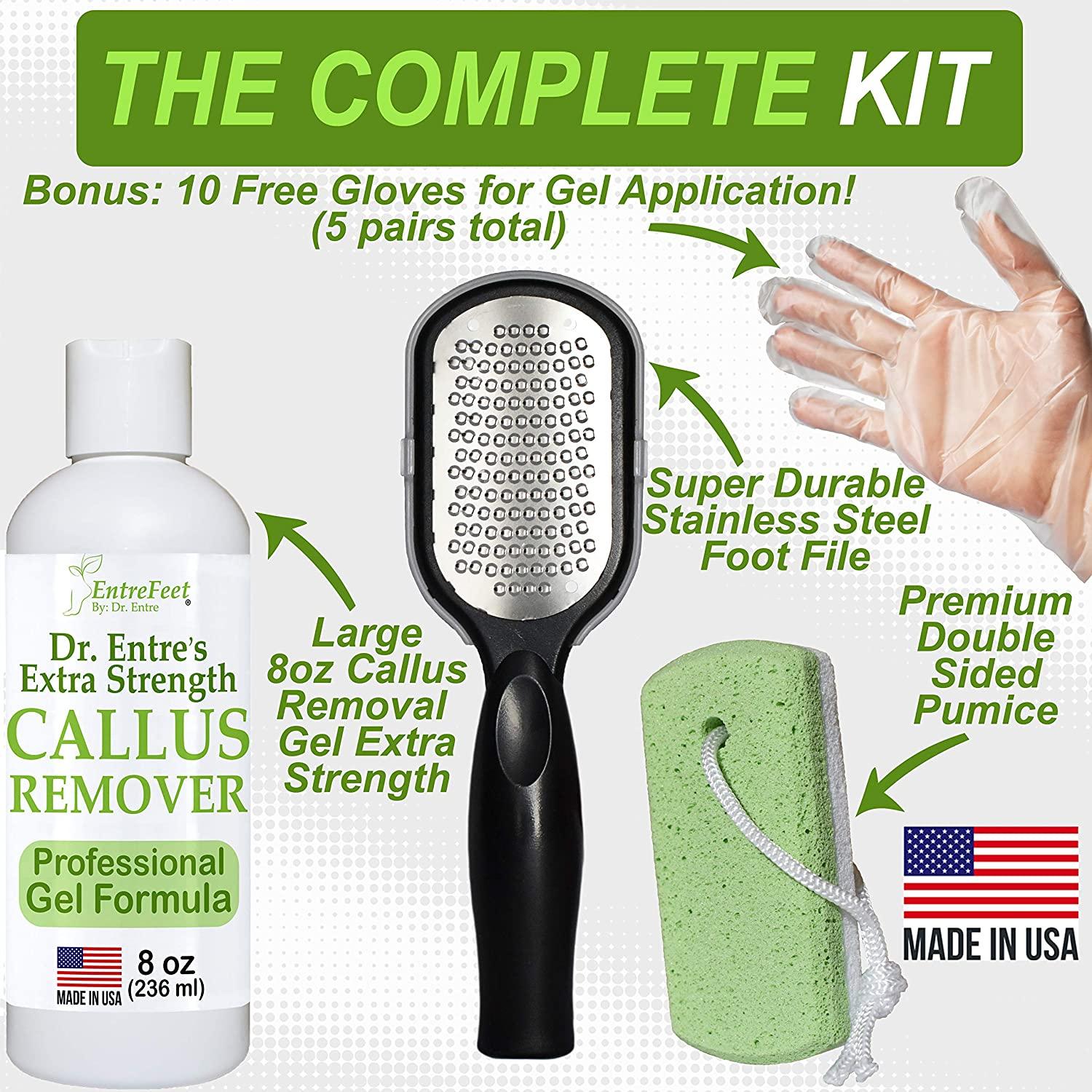 Dr. Entre's Callus Remover Gel Kit for Feet: Foot File, Pumice Stone, 5  Glove Pairs for Gel Application, Spa Kit, Foot Care, Pedicure Tools,  Scrubber