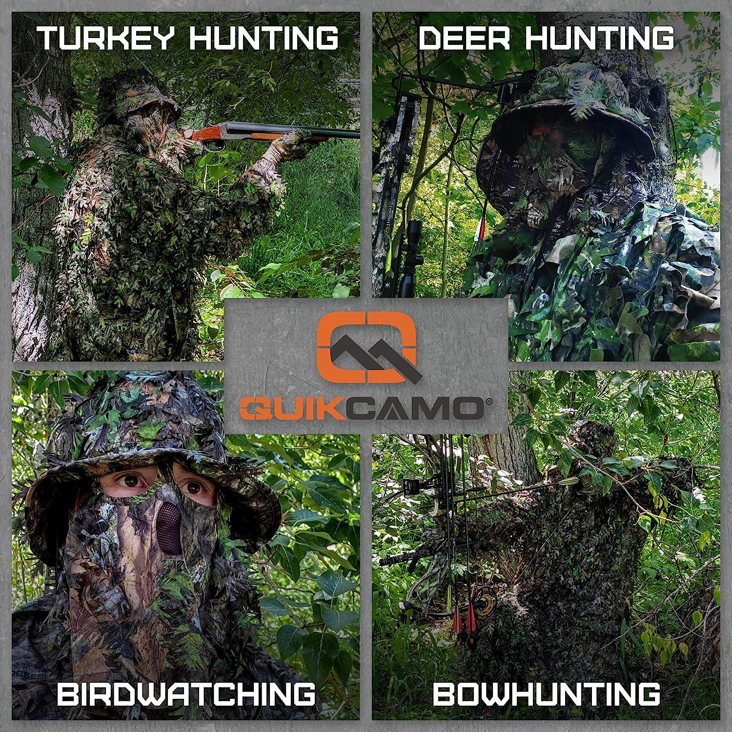 QuikCamo Mossy Oak Camo Bucket Hats with Built-in 3D Leafy Face Masks  Turkey Hunting Gear Boonie (Adjustable, OSFM) Nwtf Mossy Oak Obsession Camo
