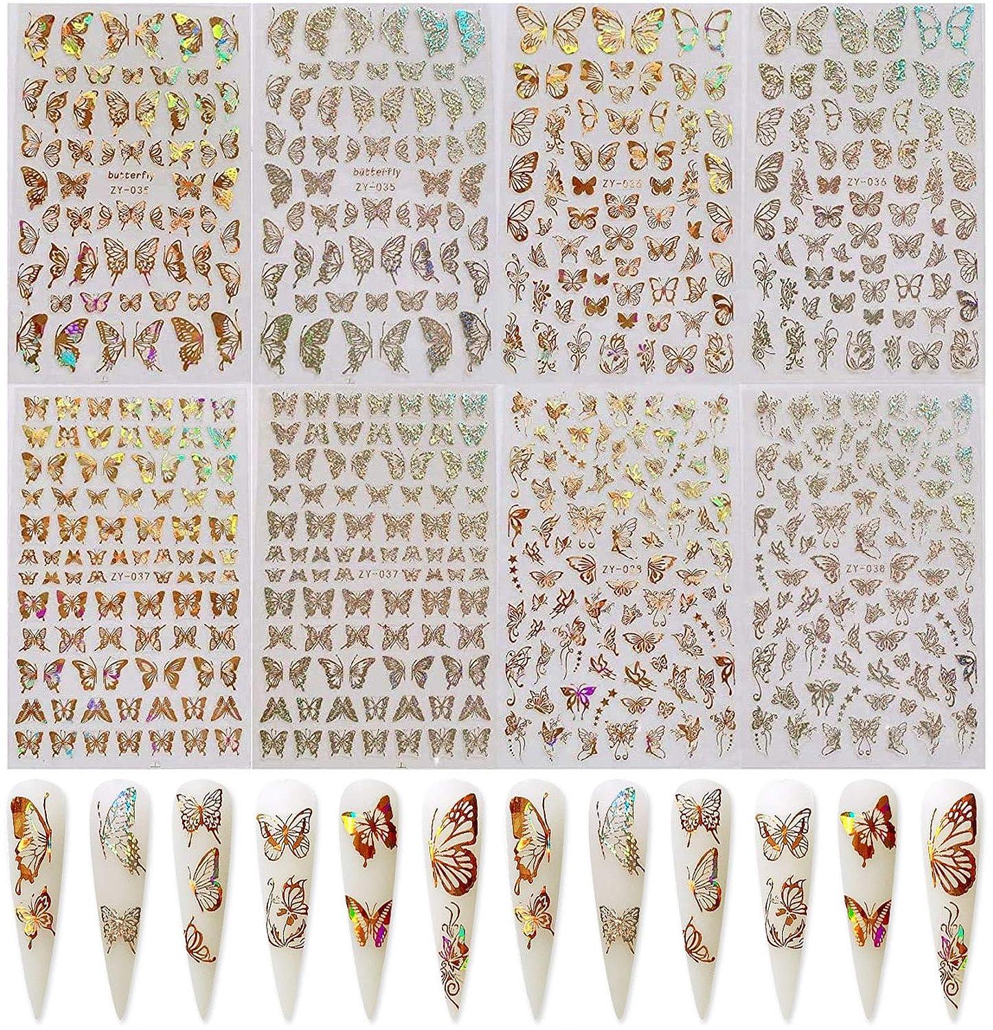 Butterfly Nail Art Stickers Decals Laser Butterfly Nail Designs 3D ...