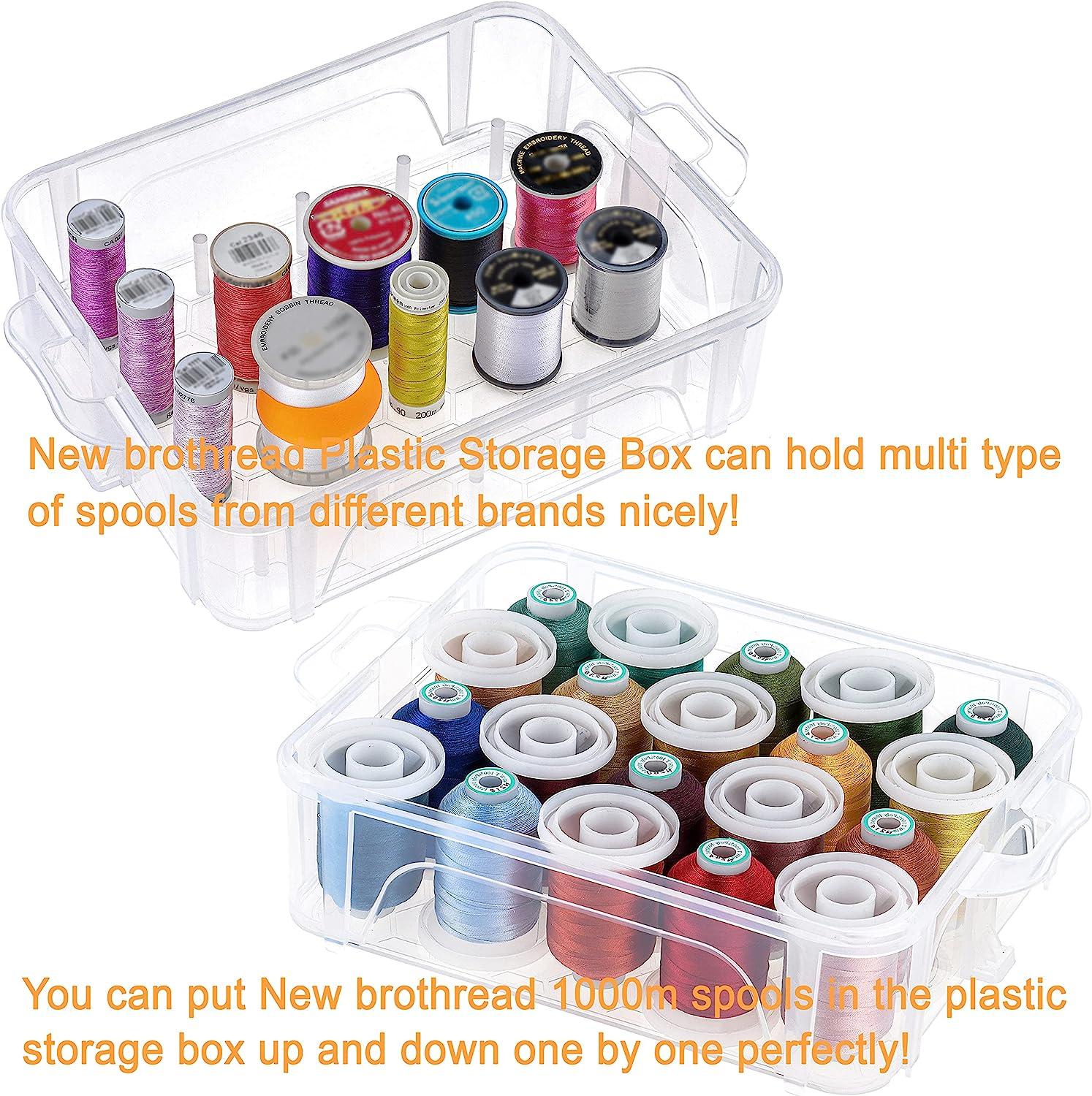 New brothread Pack of 2 Tall and Clear Storage Box/Organizer for 2x30 Home  Embroidery&Cotton Thread Spools Compatible with Tall Thread Spools from