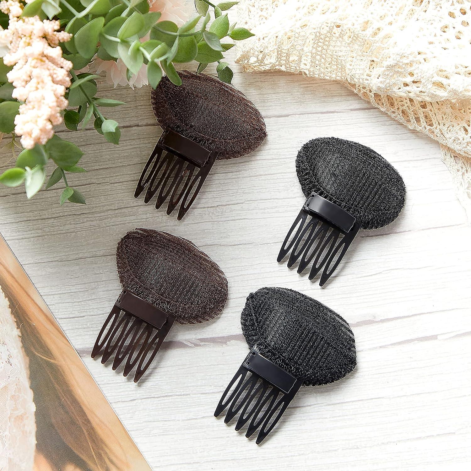 4-Inch Invisible Buffy Hair Pad Hair Base Concave Buffy Hair Pad Styling  Insert Tool Hair Knot Invisible Hair Clip Comb Hair Extensions (Dark Brown)