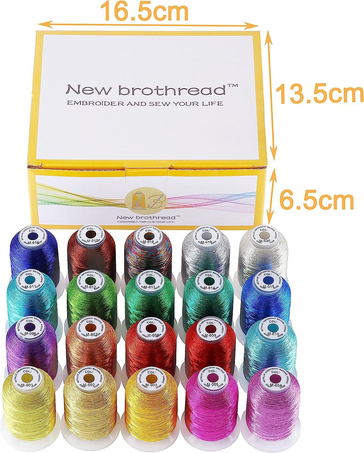 New brothread 20 Assorted Colors Metallic Embroidery Machine Thread Kit  500M (550Y) Each Spool for Computerized Embroidery and Decorative Sewing 20  Metallic Colors