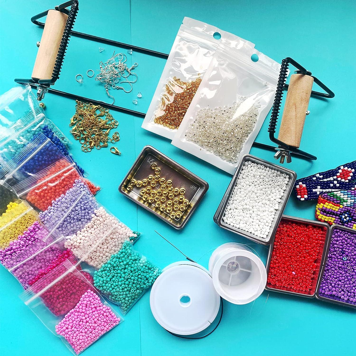 Frame Bead Loom Kit for Beaded Bracelets Earrings Belts Making, Include  17250 Seed Beads 3mm 18 Colors and 150 Meter Clear String, Beading Trays,  Needles, with Instruction, DIY Boho Jewelry
