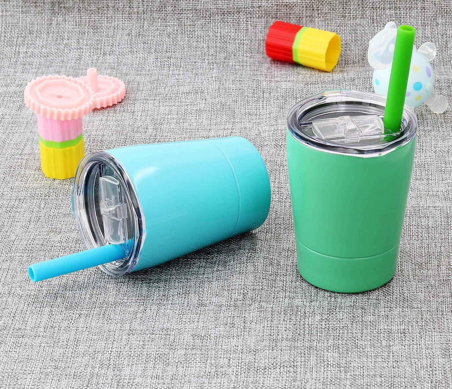 Colorful PoPo Cute Small Stainless Steel Mom and Kids Tumbler Stackable  Toddler Smoothie Cup with Lid and Silicone Straws Set of 2 (Green Yellow 8  OZ) Green Yellow 8.0 Fluid Ounces