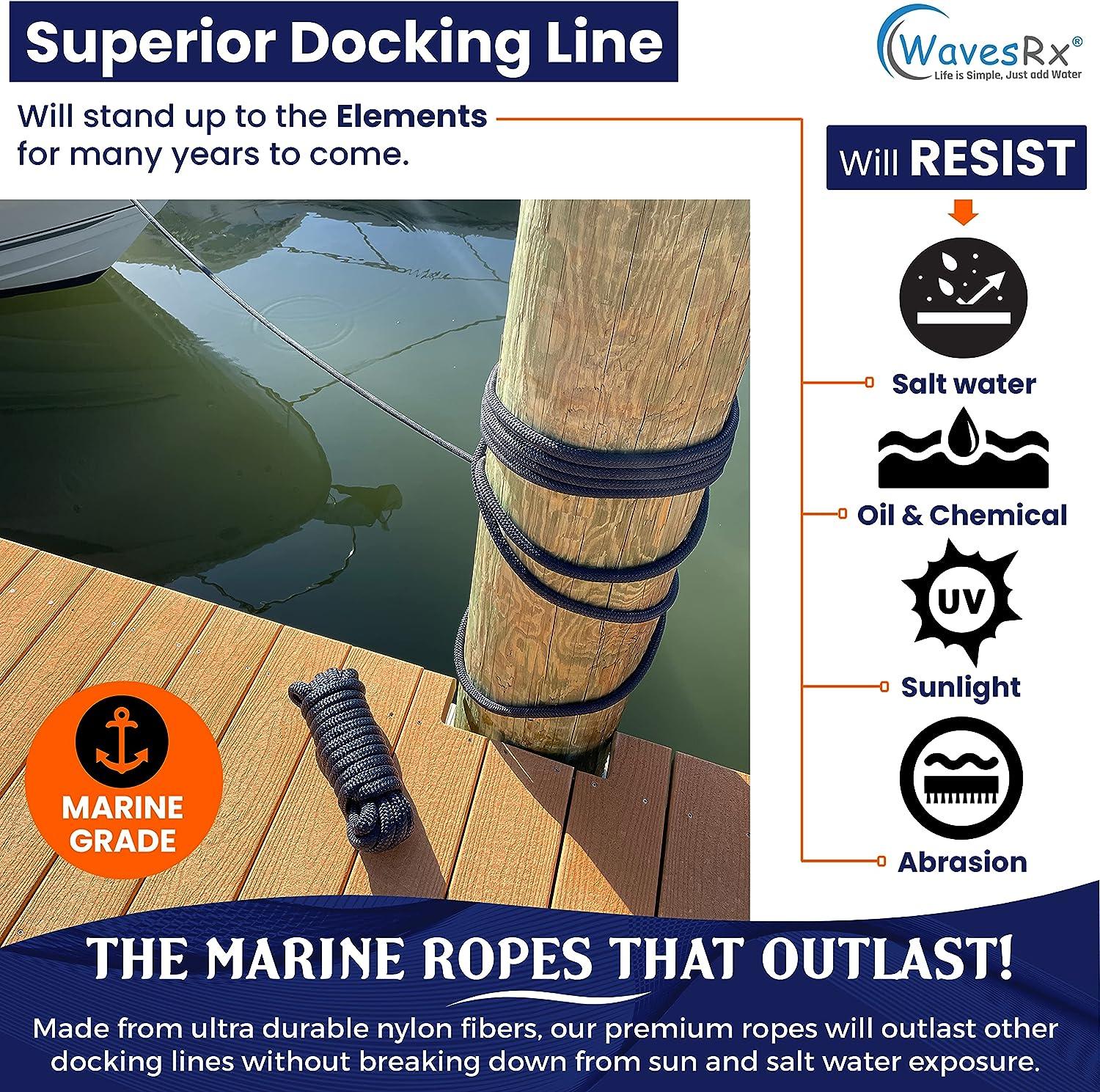 WAVESRX 1/2 x 20 (2PK) High-Performance Dock Lines for Boats and Pontoons, Premium Mooring & Docking Rope