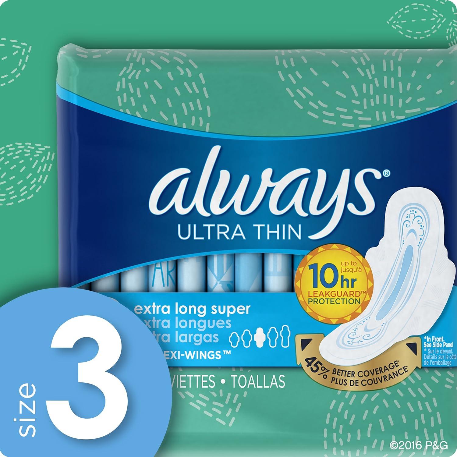 Always Ultra Thin Daytime Pads with Wings, Size 3, Extra Long