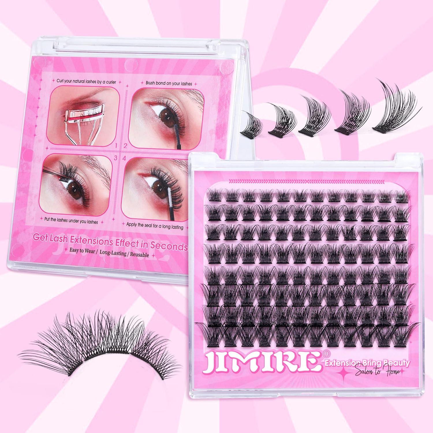 Lash Clusters 108Pcs DIY Eyelash Extenisons Natural Wispy Clusters Lashes  8-16MM D Curl Individual Lashes DIY at Home Wispy Fluffy Lash Extensions  Reusable Individuals DIY at Home by JIMIRE C -02