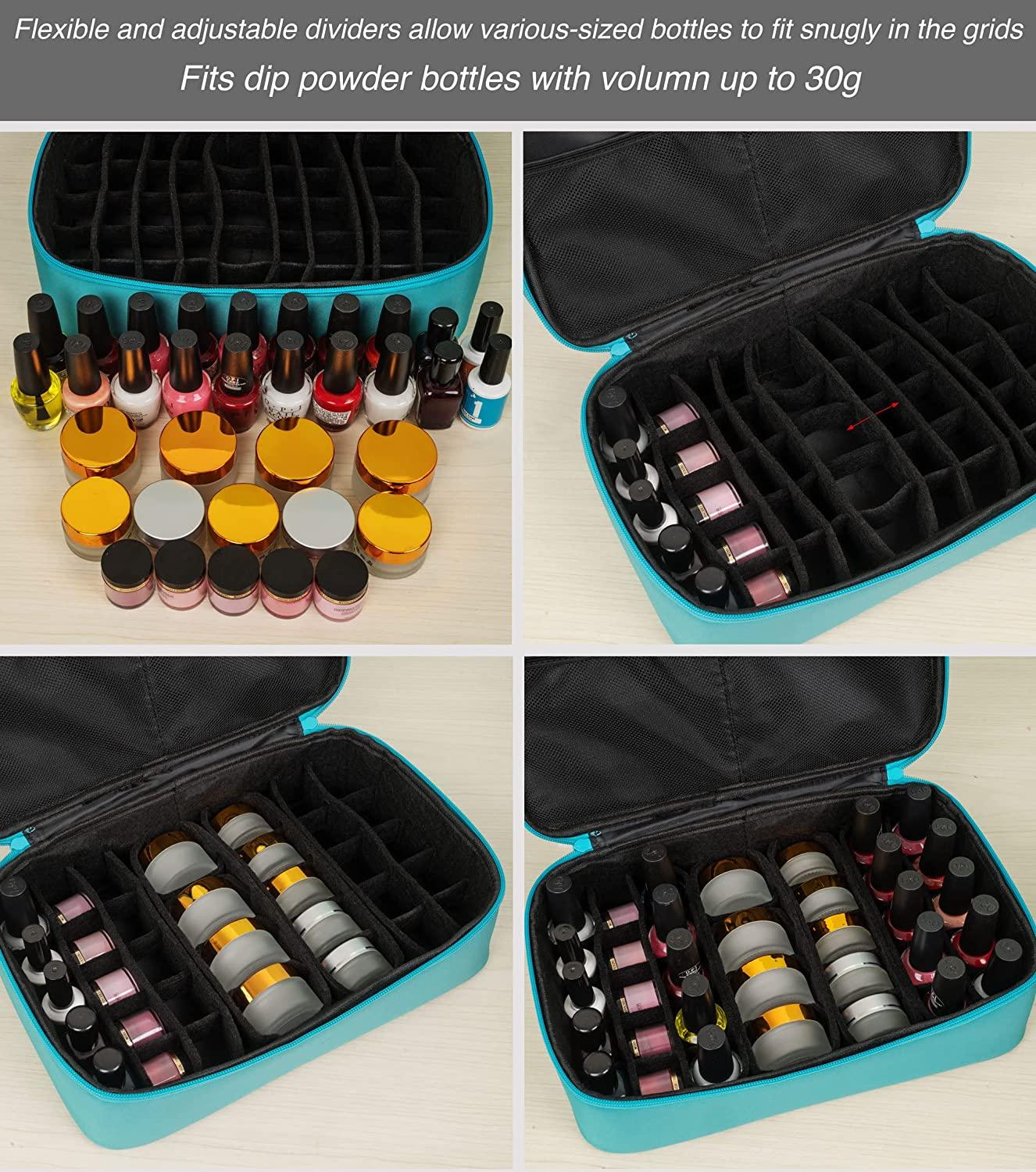 Nail Polish Organizer Case, Gel Nail Storage Bag, Nail Dryer Lamp Carrying  Case Holds 30 Bottles with Adjustable Dividers Ideal for Home & Travel