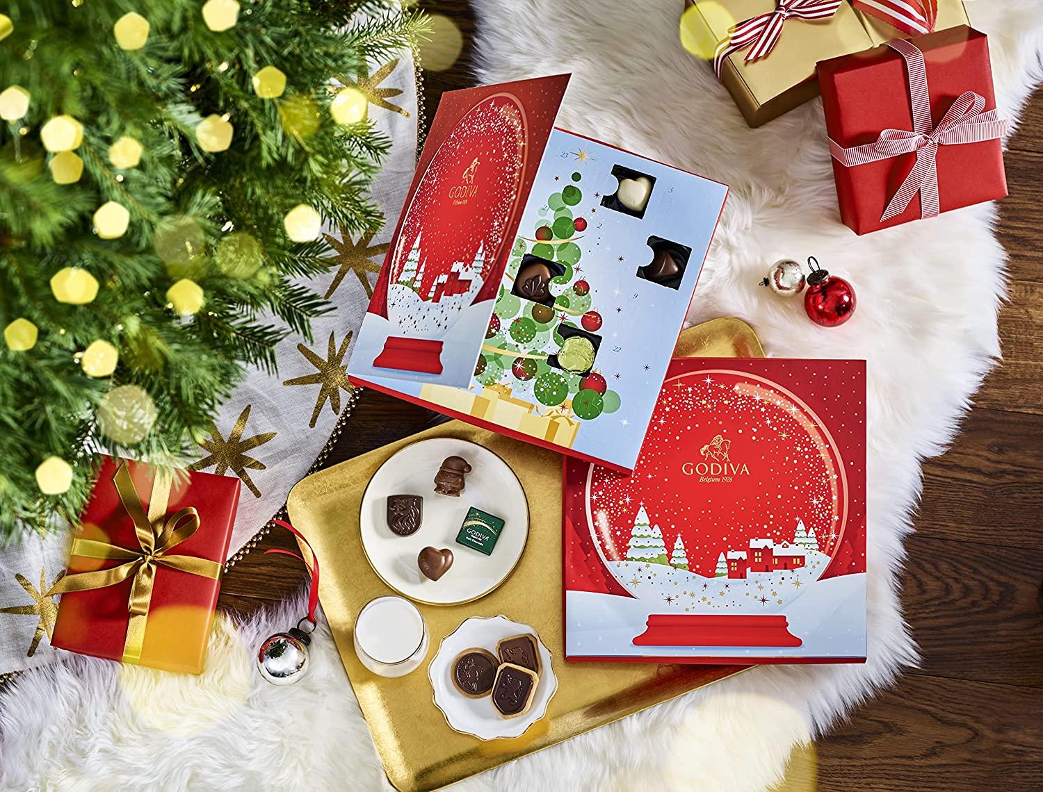 Godiva Chocolatier Holiday 2022 Red Advent Calendar Snow Globe Gift Box
