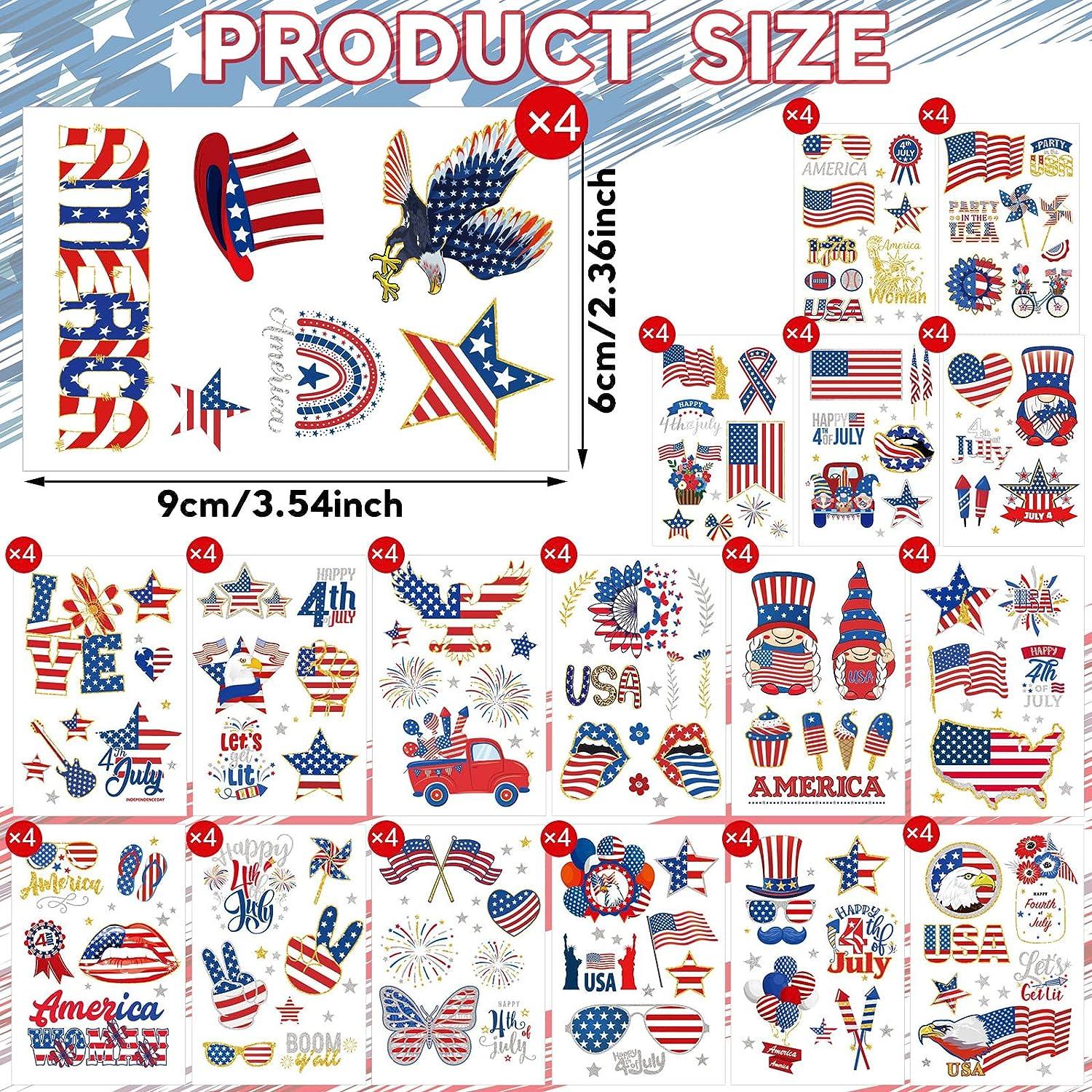 Ctosree 492 Pcs Fourth of July Temporary Tattoos 72 Sheets Patriotic  Decorations Stickers Red White and Blue Party Supplies for Face Kids Adults  Art USA Flag Memorial Day Independence Day Labor Day