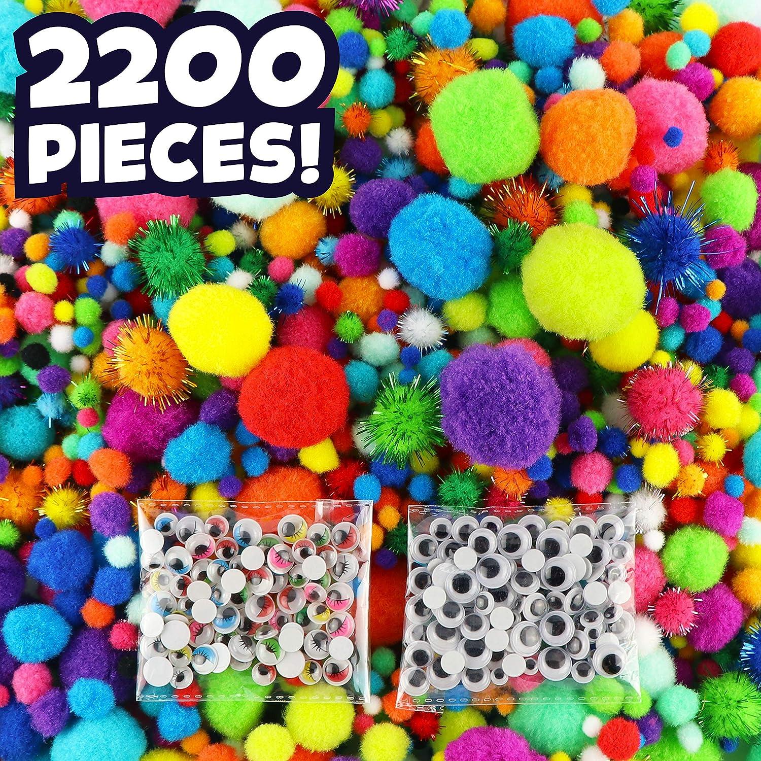 Carl & Kay [400 Pcs] 350 1 inch Pom Poms & 50 Googly Eyes, Bulk Craft Pompoms in Bright & Bold Assorted Colors, Pompoms for Crafts, Assorted Pom Pom