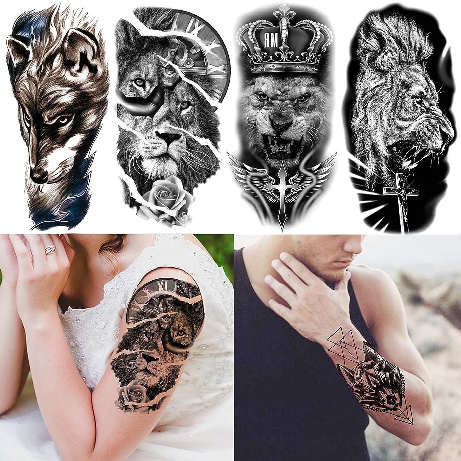 Amazon.com : Black Eagle Temporary Tattoos Sleeve For Men Adults Tiger And  Lion Robot Arm Tatoo Extra Large Tattoo Stickers : Beauty & Personal Care